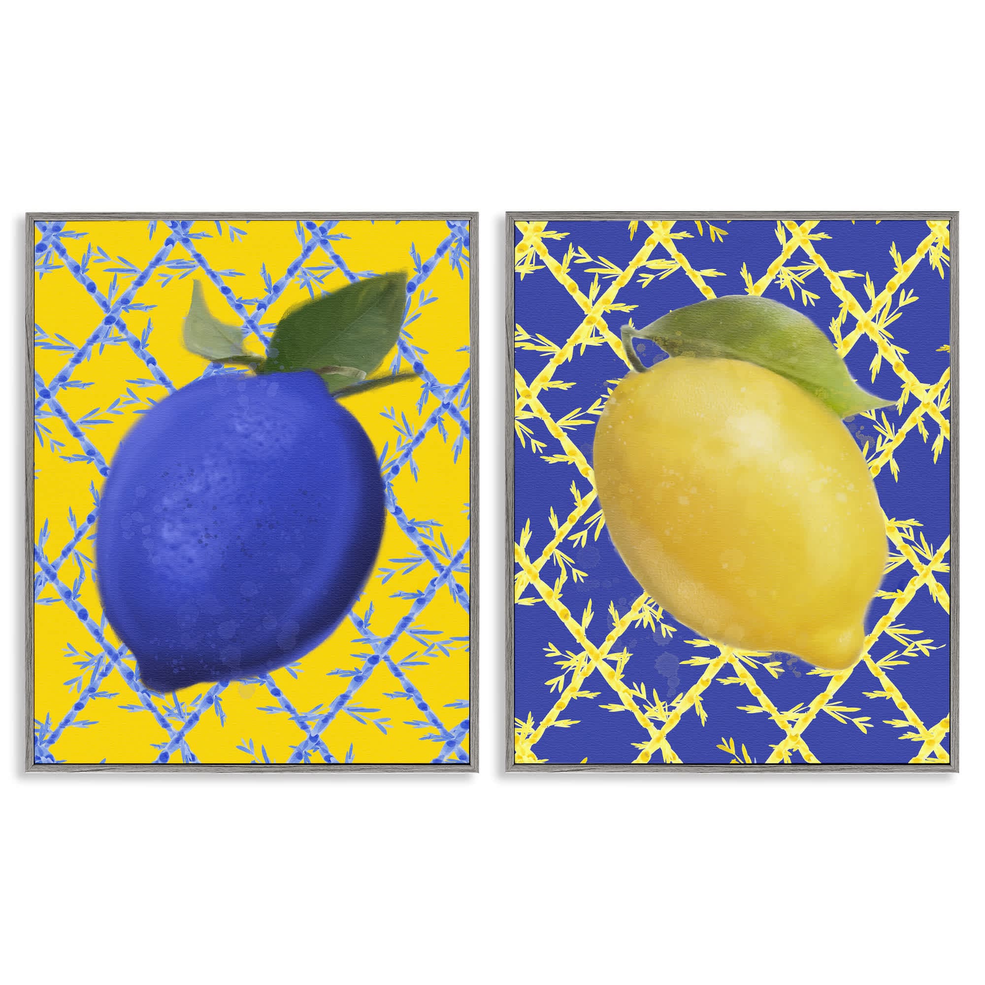 Stupell Industries B2-779-GFF-2PC-11X14 Bold Blue and Yellow Lemons 2 Piece Gray Framed Giclee Art Set By Matthew Piotrowicz 11 x 14