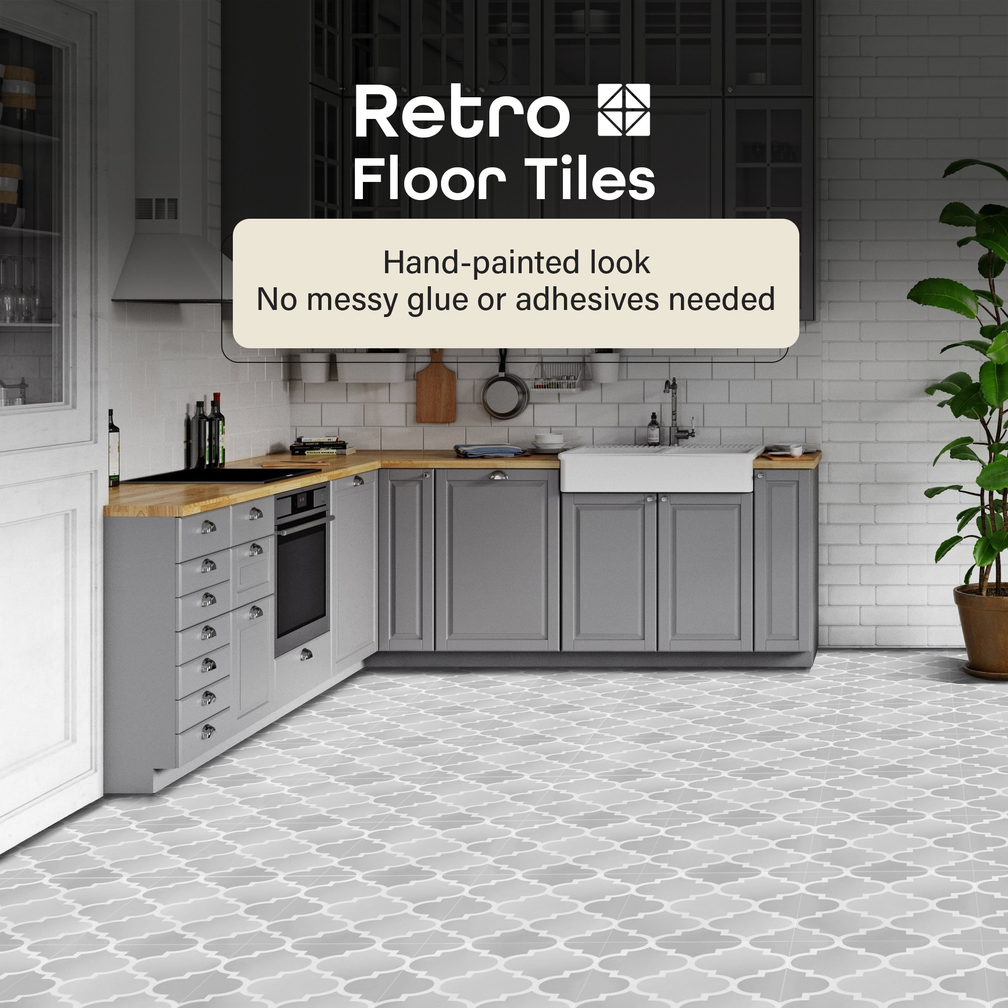 Arabesque Pattern Self-Adhesive Vinyl Floor Tiles, 12" x 12", 20 Tiles