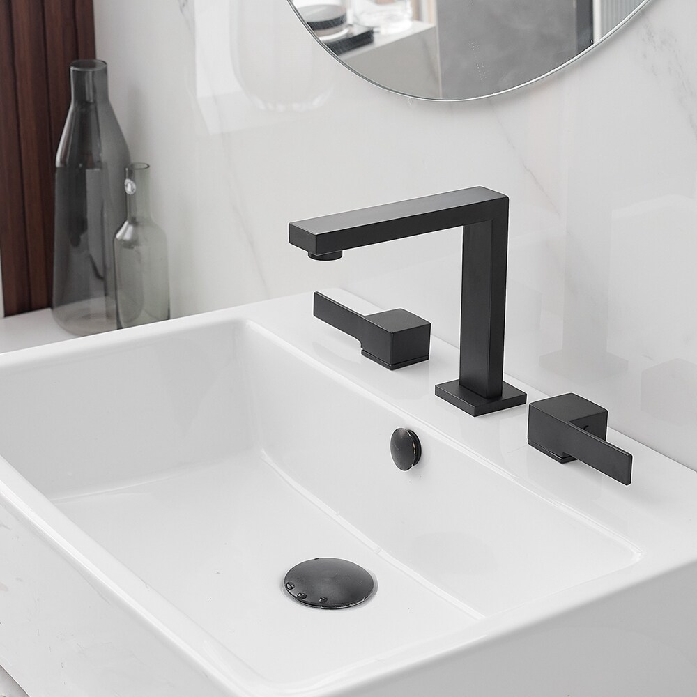 Matte Black Widespread Double Handle Bathroom Faucet with Drain Kit
