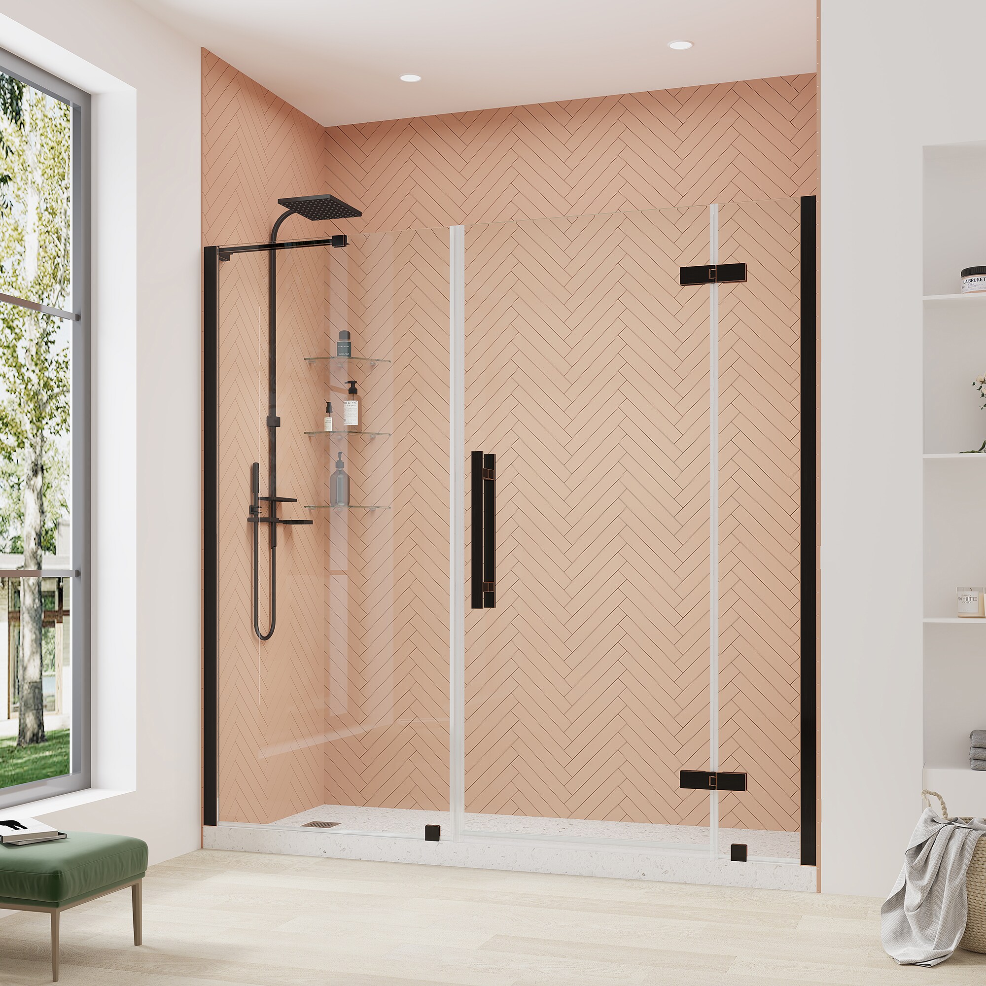 Tampa Oil Rubbed Bronze Frameless Shower Door Kit with Shelves
