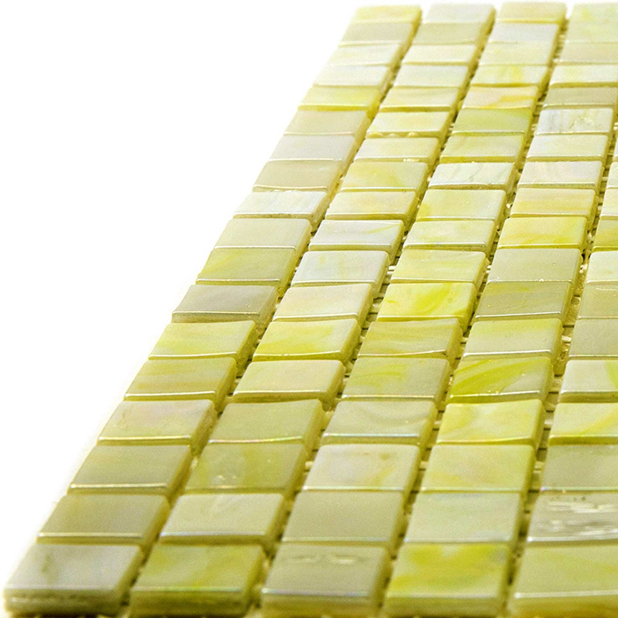 11.6" Glossy Iridescent Yellow and Gold Glass Mosaic Tile