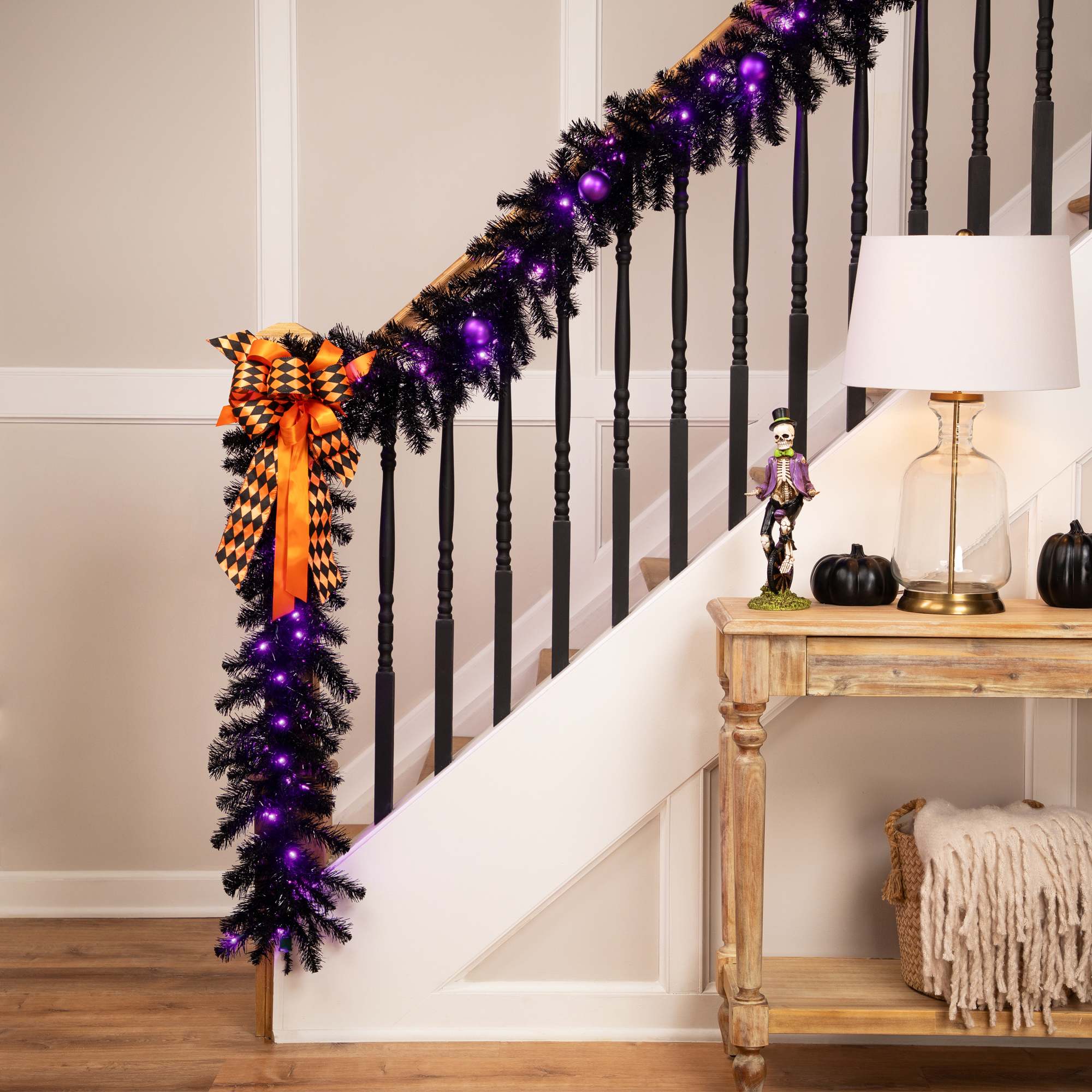 Northlight Pre-Lit Black Crystal Pine Artificial Halloween Garland - 9 feet x 12 inch - LED Purple