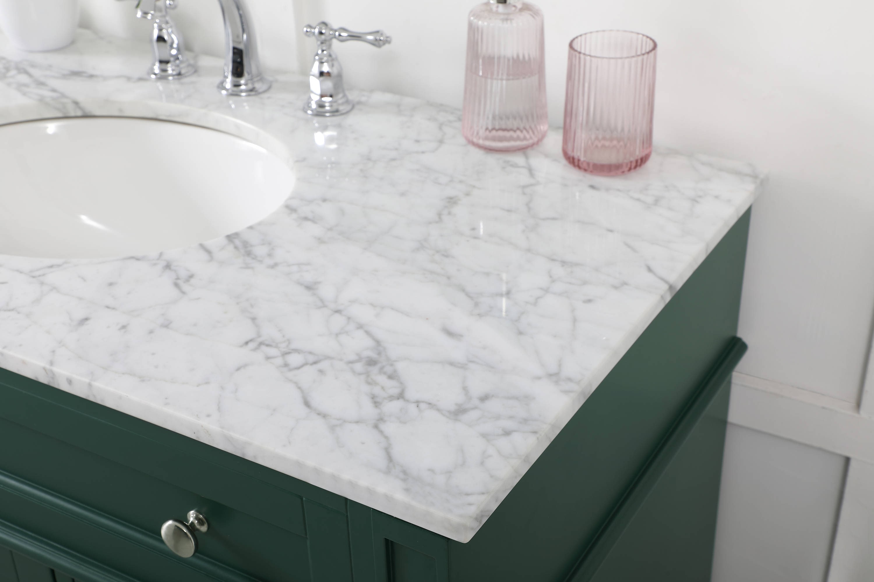 Green Solid Wood and Marble Single Bathroom Vanity