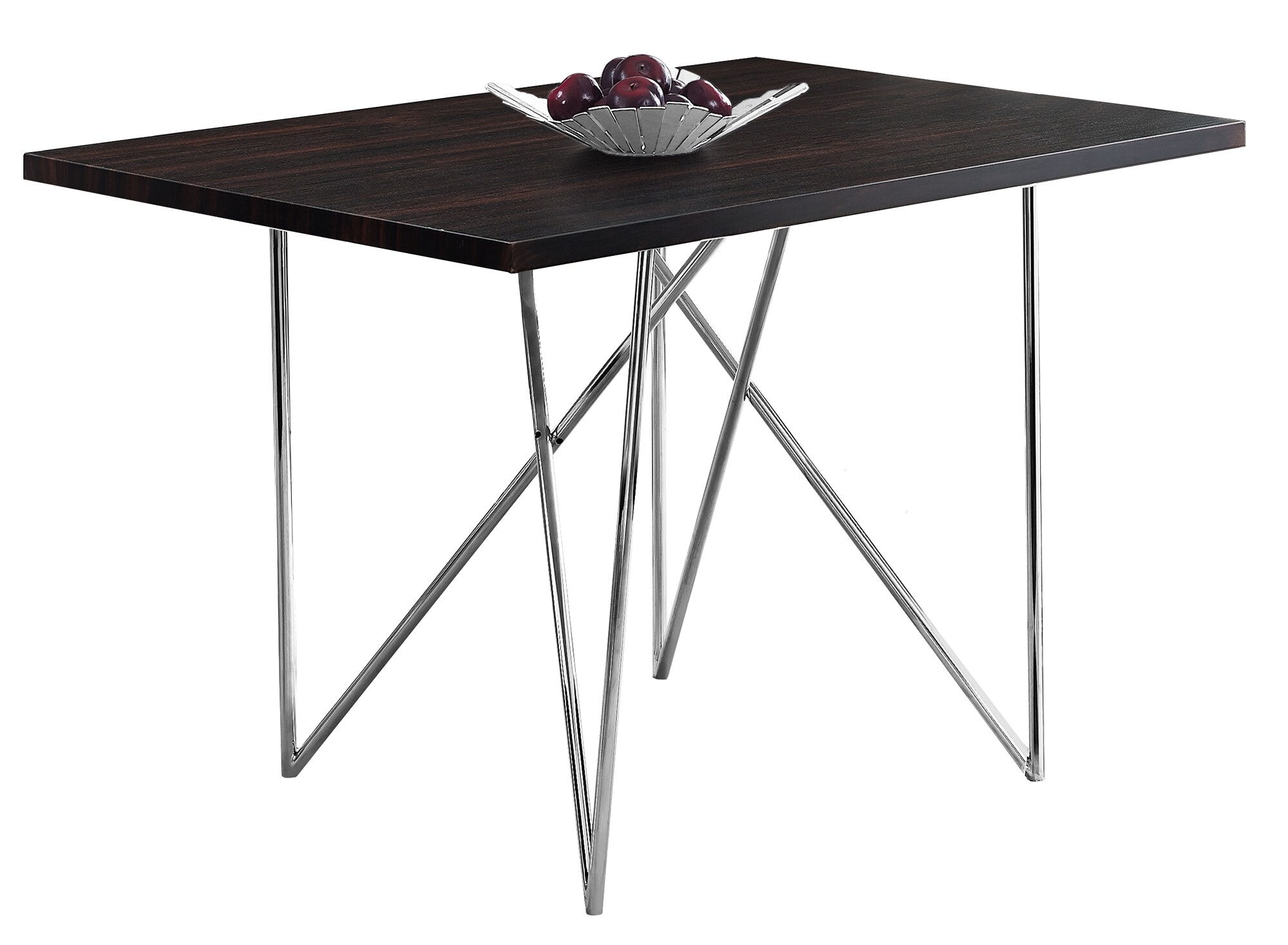 Monarch Specialties I 1039 Espresso Contemporary/Modern Dining Table, Composite with Chrome Metal Pedestal Base 47.5-in L x 30-in H