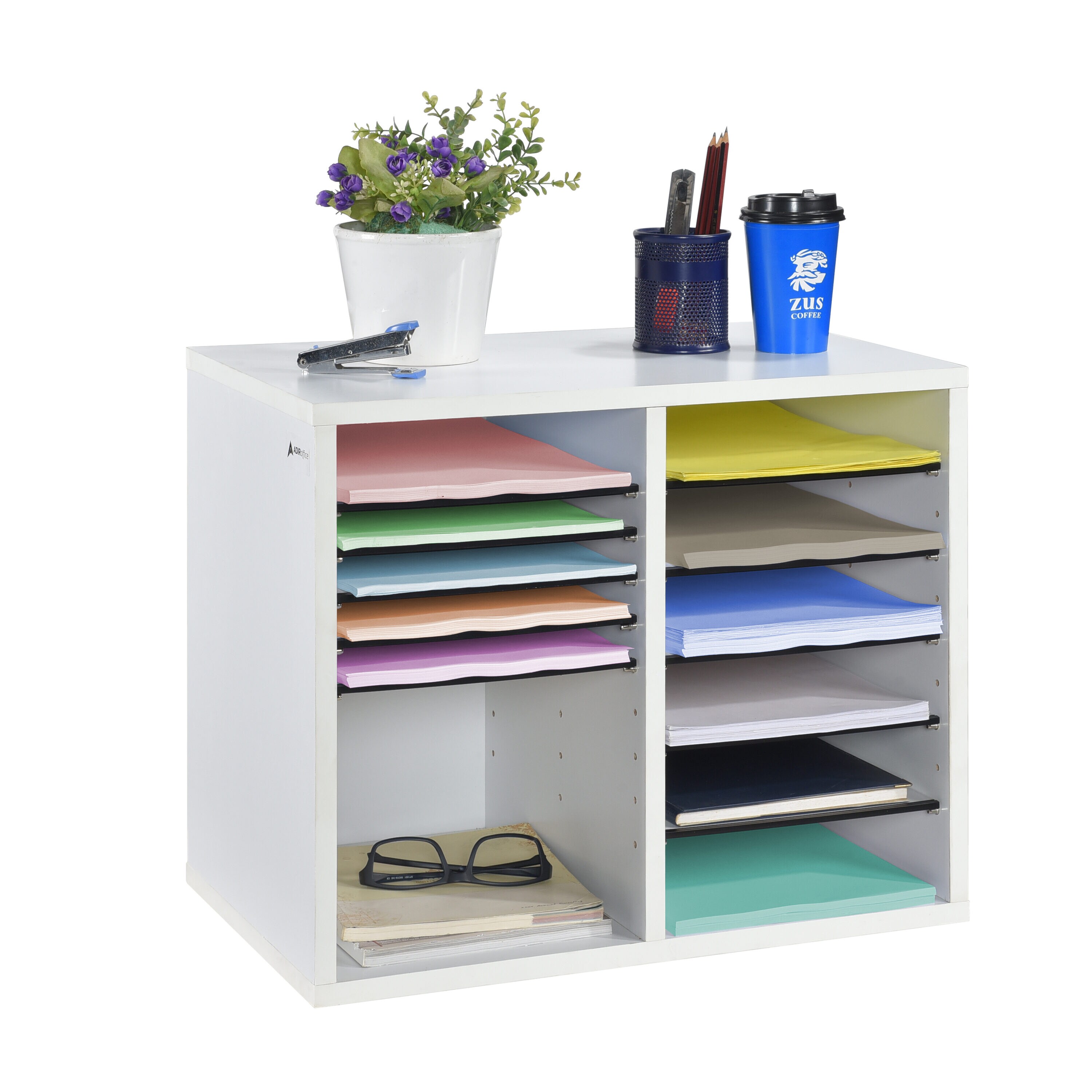 White Medium-Density Fiberboard Adjustable 12 Compartment Organizer