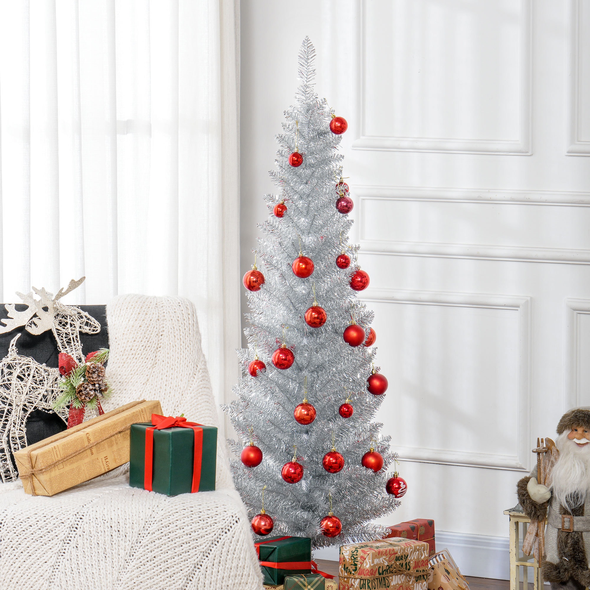 AAZJ NBC-CM64206UL 4.9-ft Abies fir Pencil Silver Artificial Christmas Tree