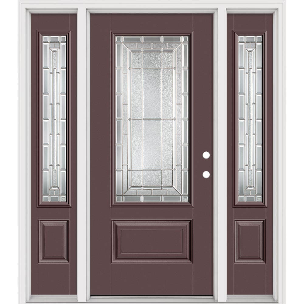 Masonite 631046 Sequence 64-in x 80-in x 4-9/16-in Fiberglass 3/4 lite Left-hand inswing Currant Painted Prehung Slab Front Door with Sidelights with Brickmould Insulating core