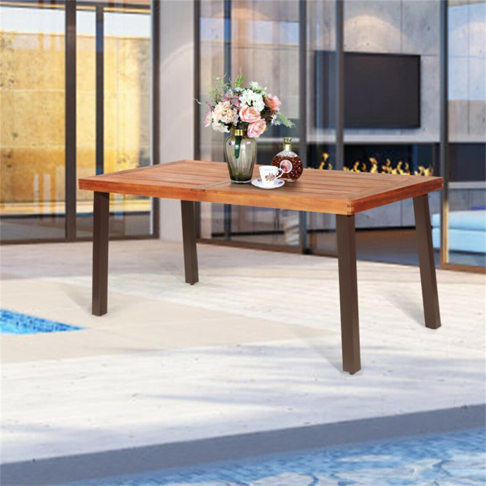 BABOOM BOM-W70894-CO Patio Dining Table Rectangle Outdoor Dining 32-in W x 67.5-in L with Umbrella Hole