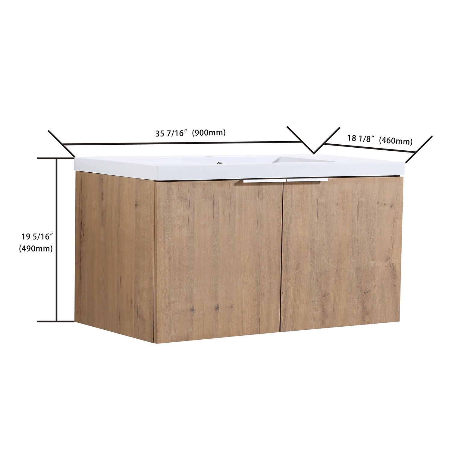 Forclover Floating Soft-Closing 36-in Imitative Oak Single Sink ...