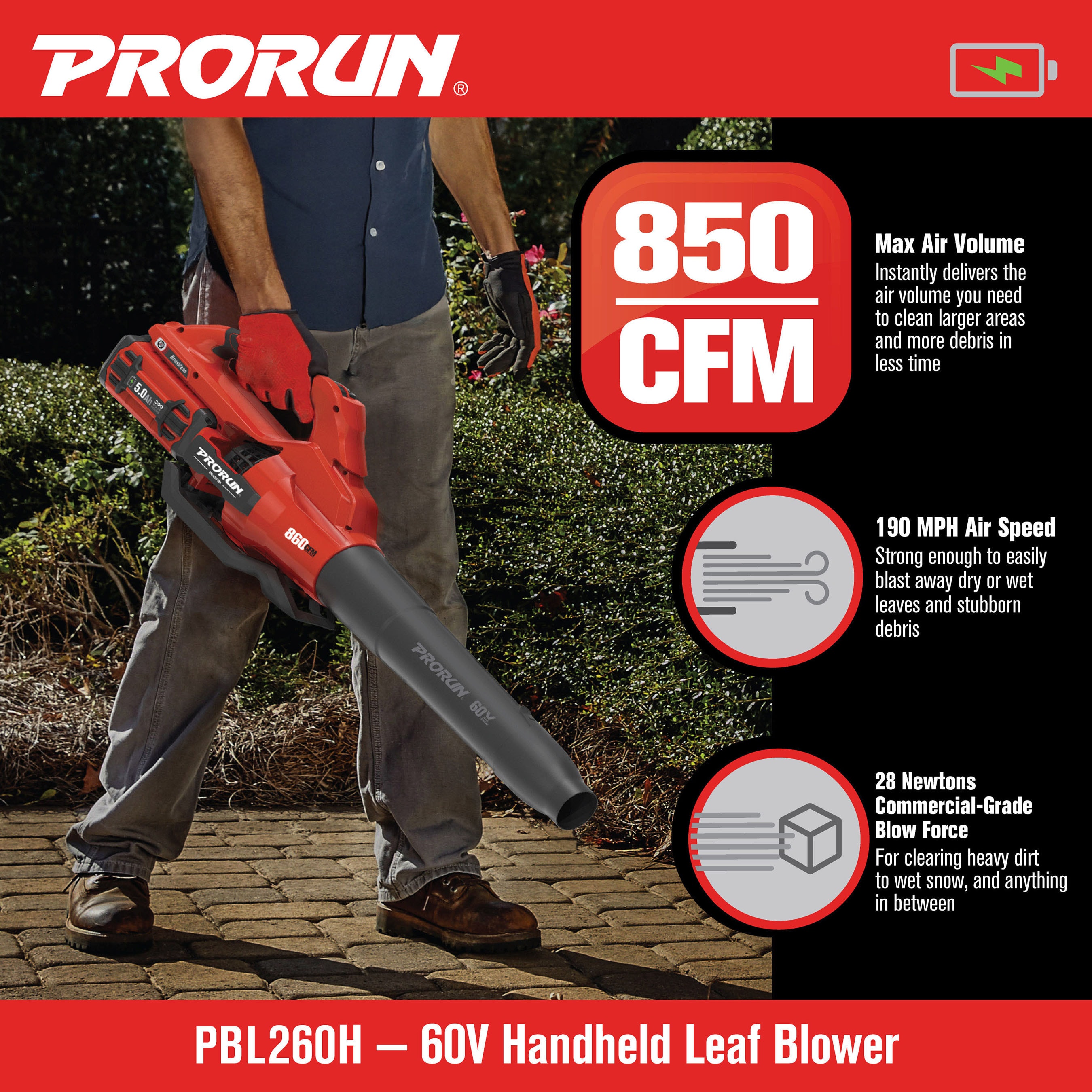 PRORUN PBL260H Cordless-Electric-Blowers - View #4