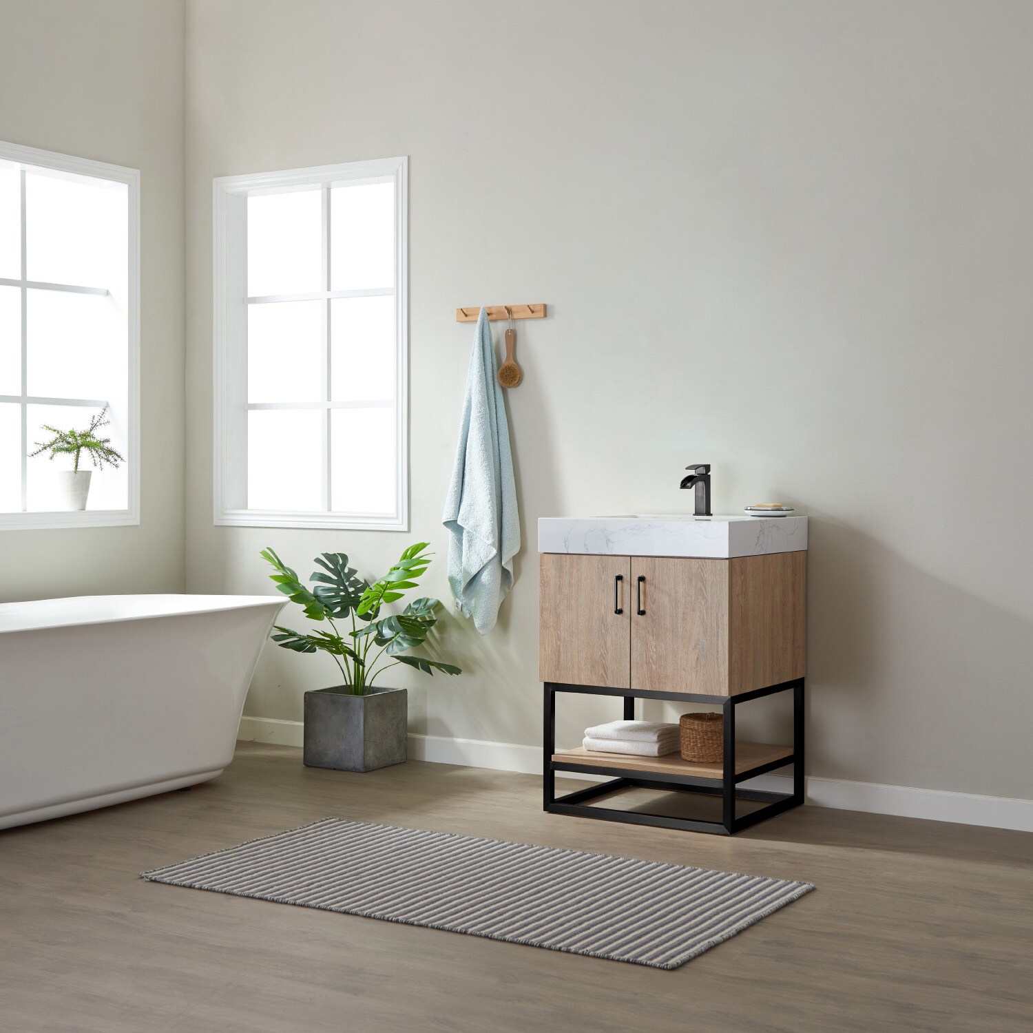 Vinnova Alistair 24" Oak Vanity with White Stone Top