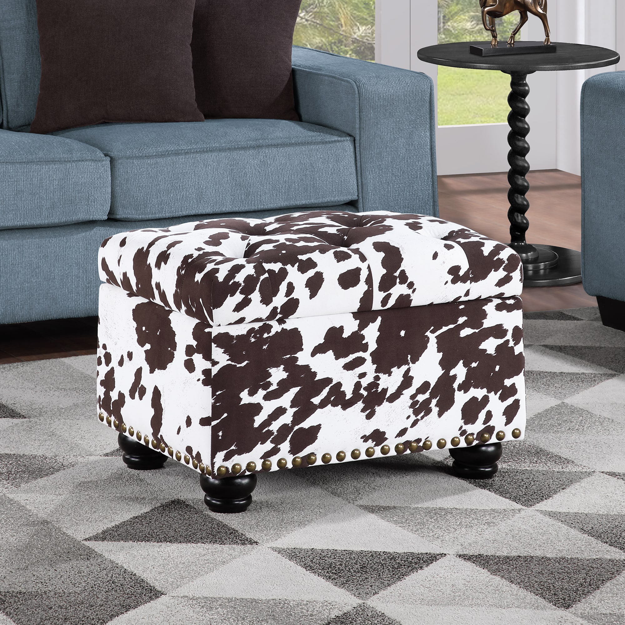 Convenience Concepts R9-250 Cow Print Farmhouse Brown Cow Print Fabric Storage Ottoman