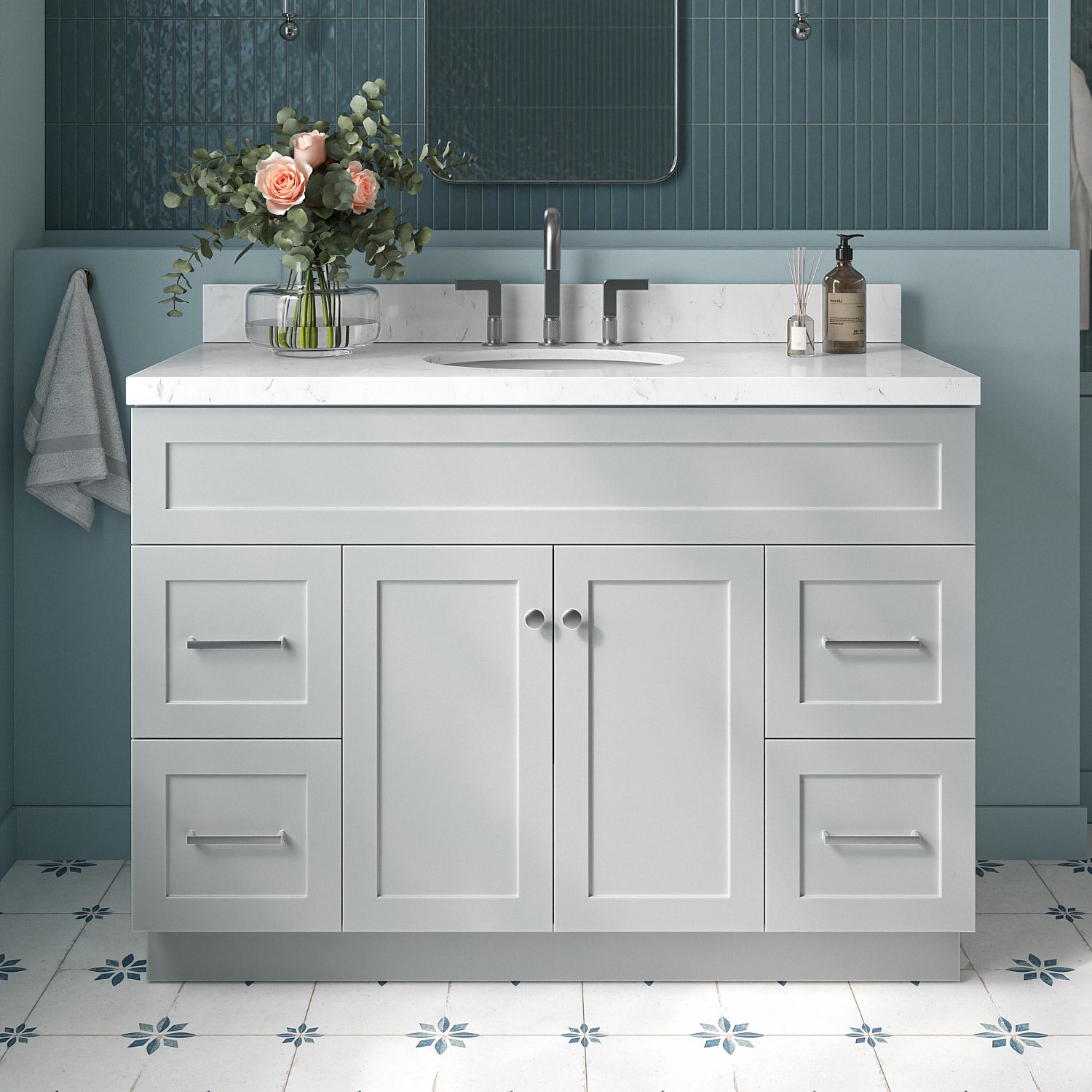 ARIEL F048SCQOVOGRY Hamlet 48-in Gray Undermount Single Sink Bathroom Vanity with Carrara White Quartz Quartz Top