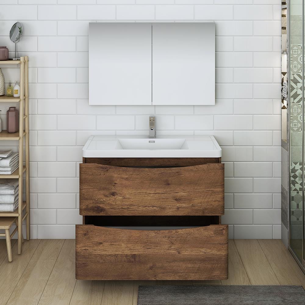 Fresca Senza 40-in Rosewood Single Sink Bathroom Vanity with White ...