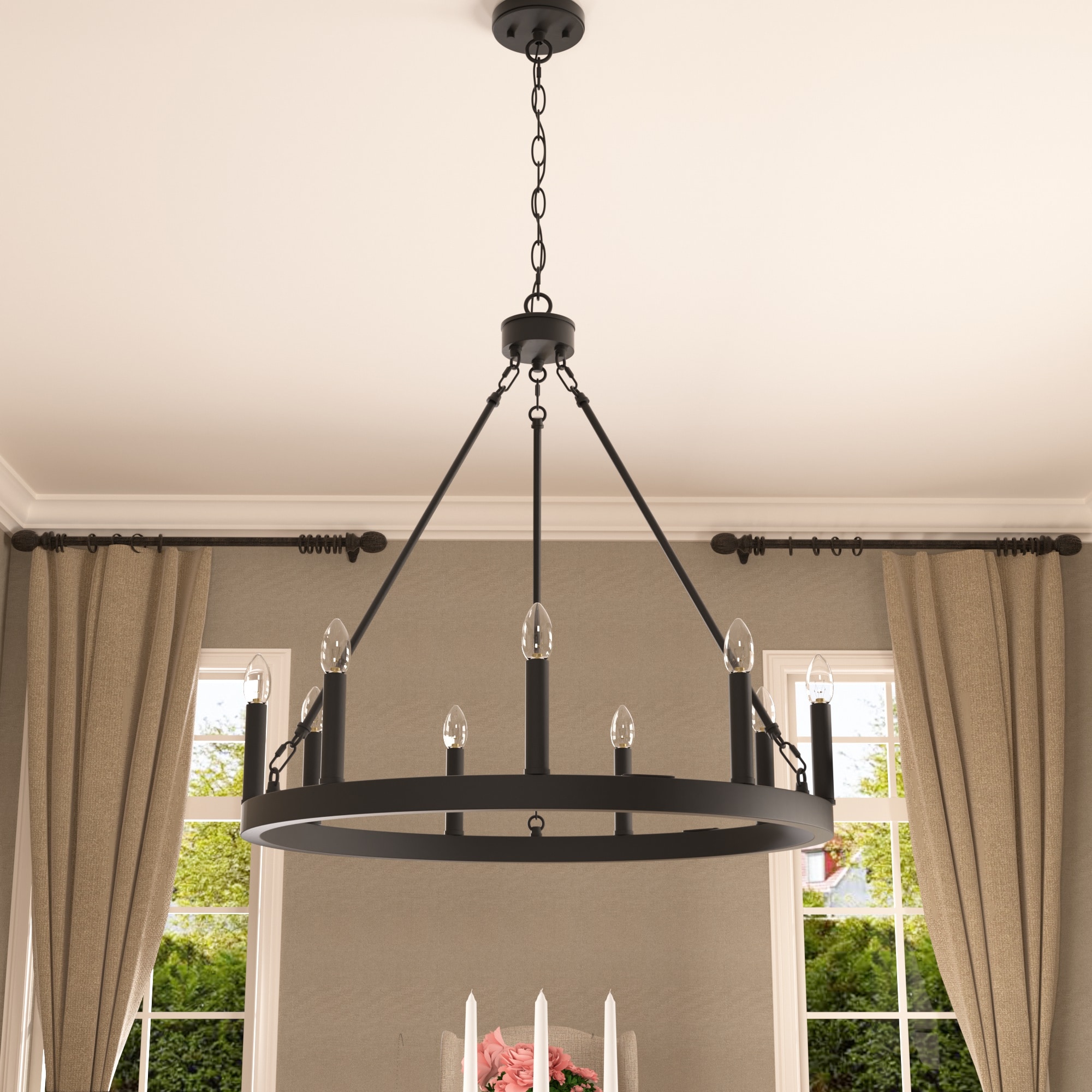 ACROMA 6409AZ Orlando 9 -Light Matte Black Farmhouse Bare bulb For Use in Bedrooms, Dining Rooms, Foyers, Kitchens, Living Rooms Chandelier