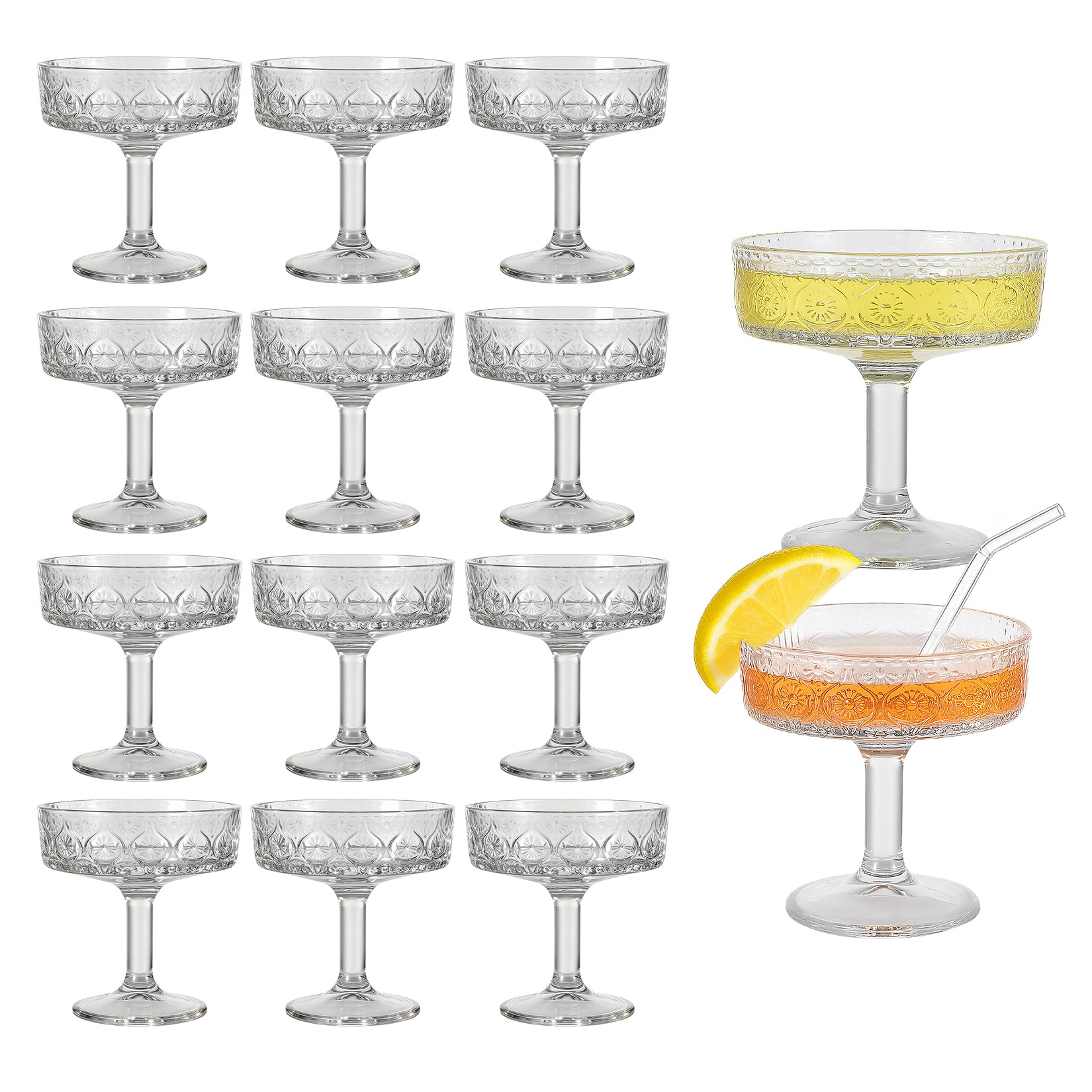 Garvee 12Pcs Glass Embossed Flower Martini Glasses 7oz Glassware  Design Bubble Packaging Decorative Drinking Glasses