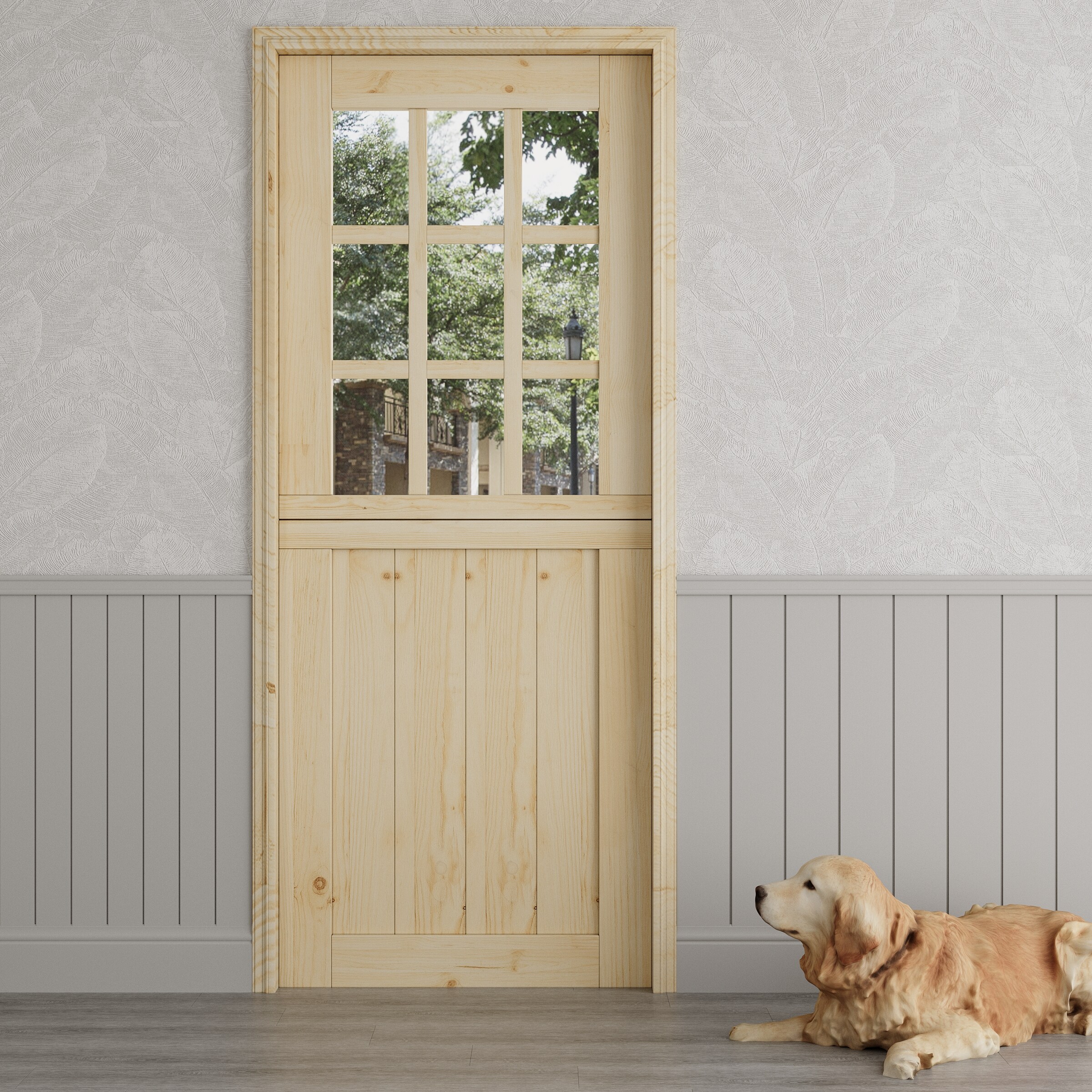 JUJUBON Front door 32-in x 80-in x Wood Half lite Universal reversible pine Unfinished Slab Dutch Front Door Solid core