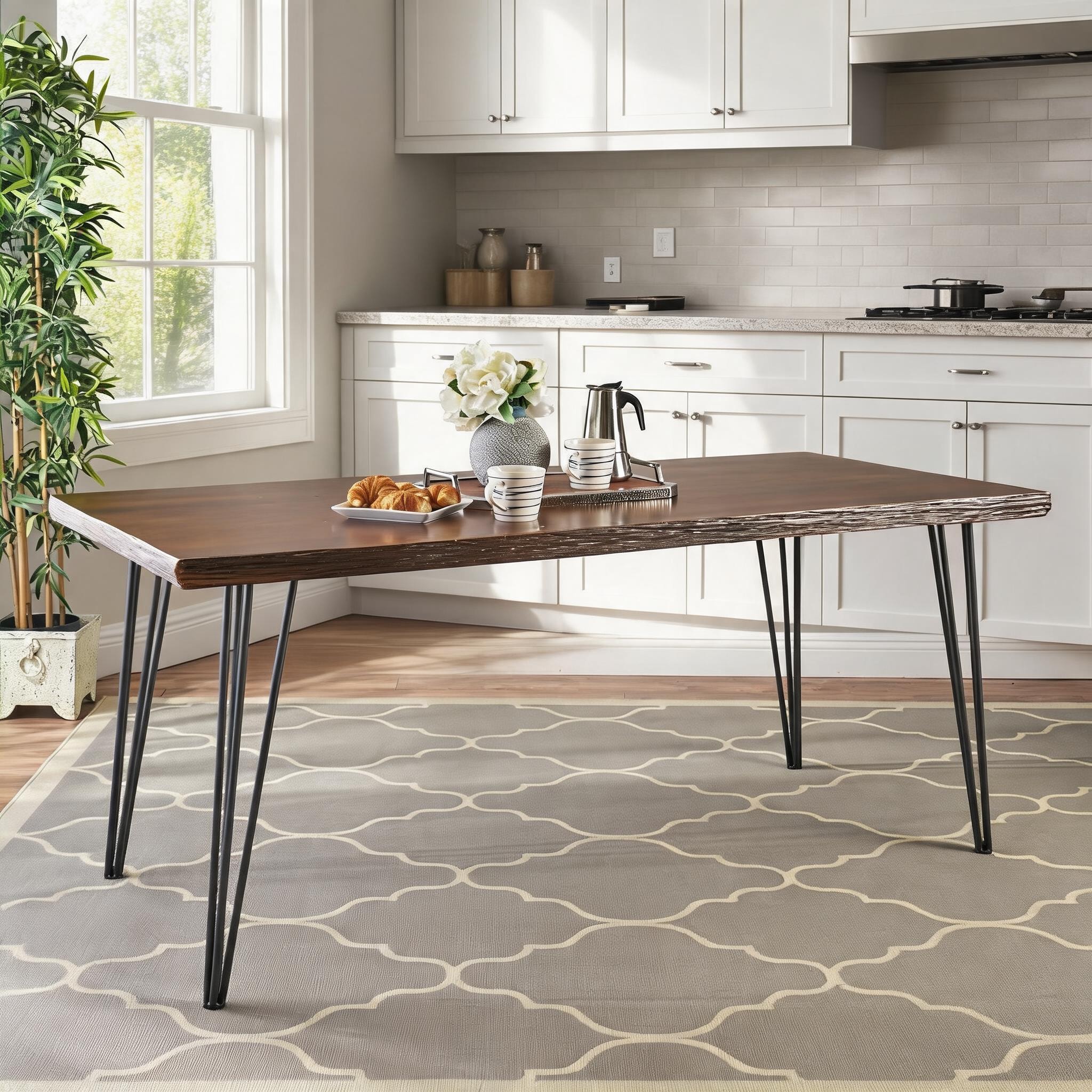 Watnature Warm Natural 4-Seater Rectangle Dining Table Modern Industrial Style with Fir Veneer and Metal Legs #79SHGLAJYE3S