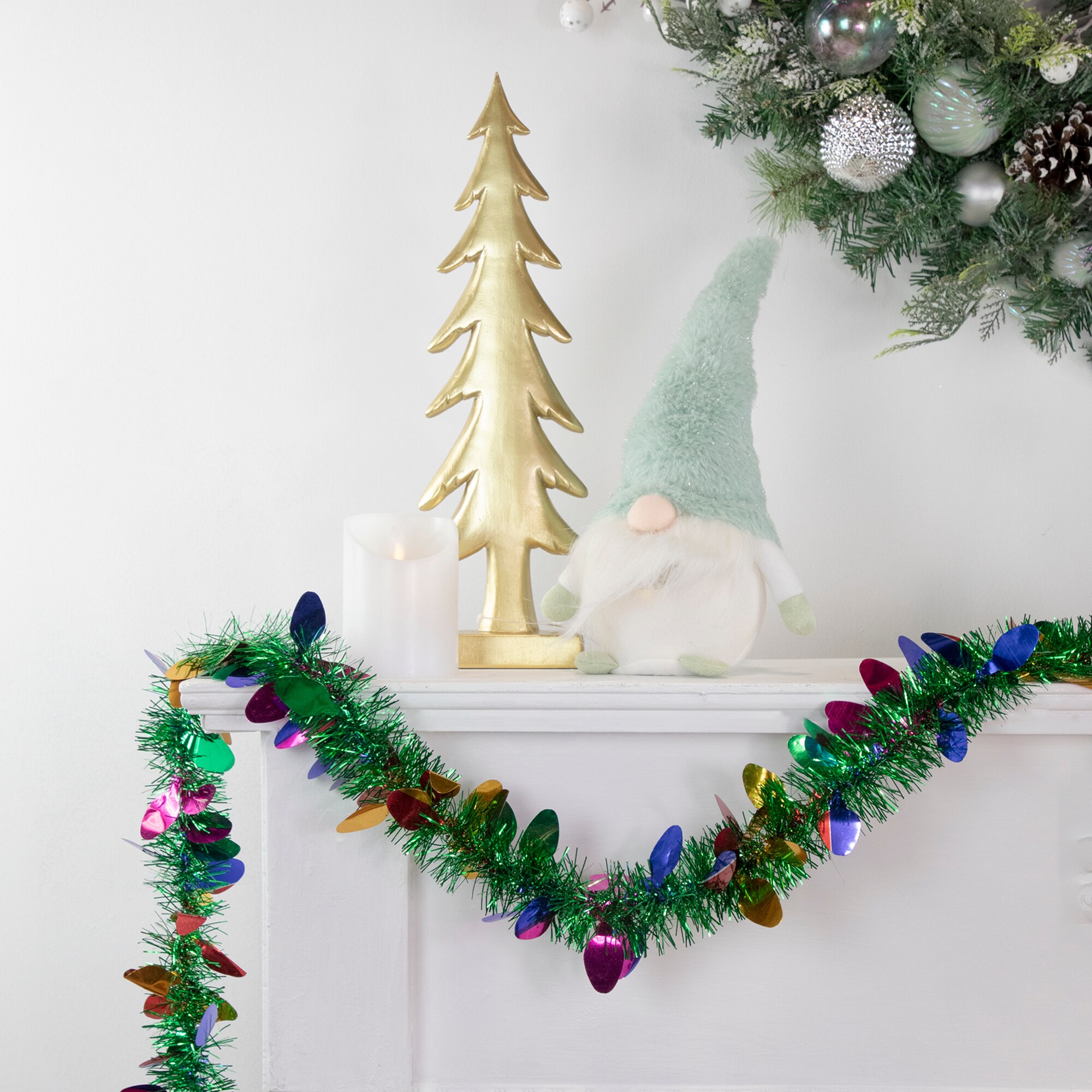 Northlight 12' x 3 inch White Iridescent and Silver Snowflakes Christmas Tinsel Garland - Unlit