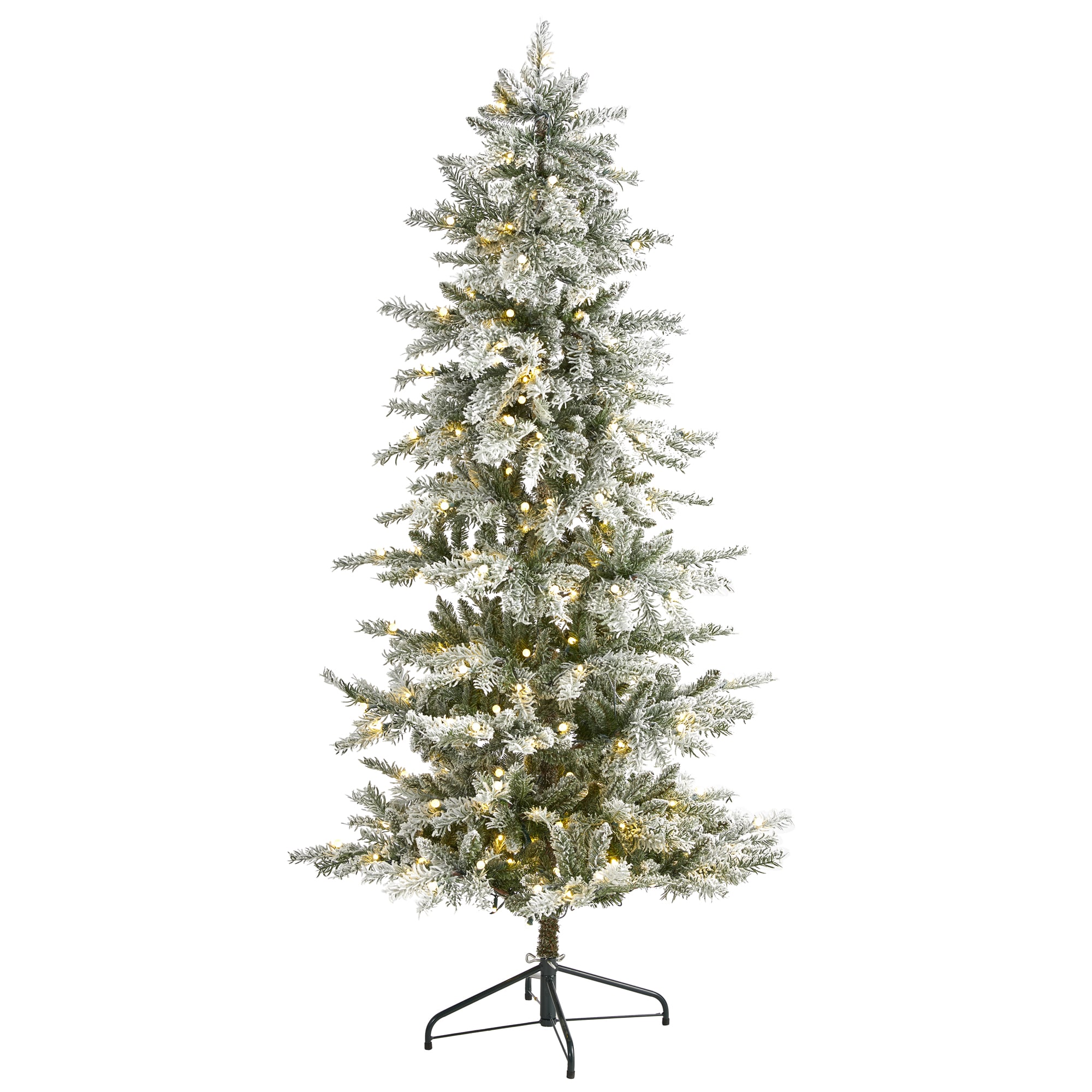 Nearly Natural 6.5-ft Spruce Pre-lit Slim Flocked Artificial Christmas ...