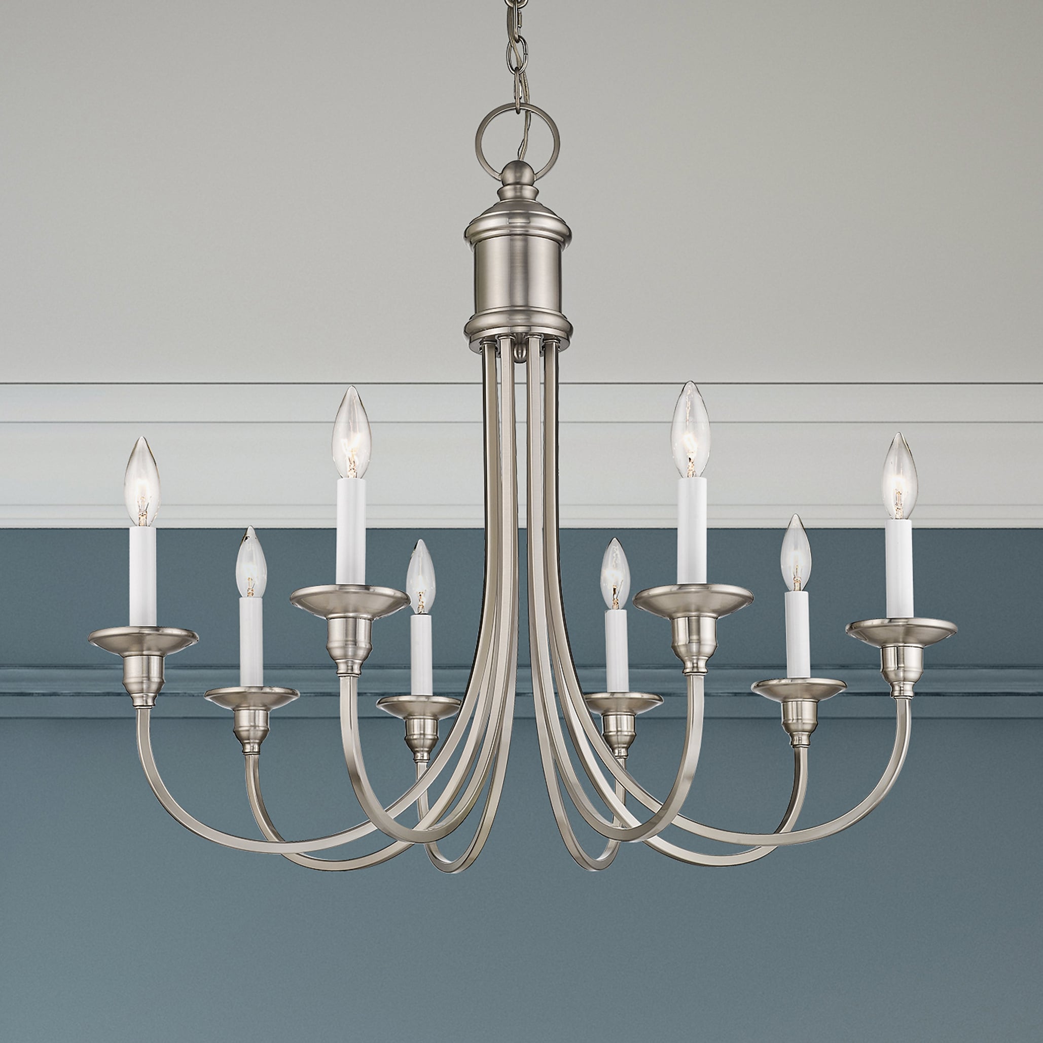 Elegant Brushed Nickel 8-Light Candelabra Chandelier