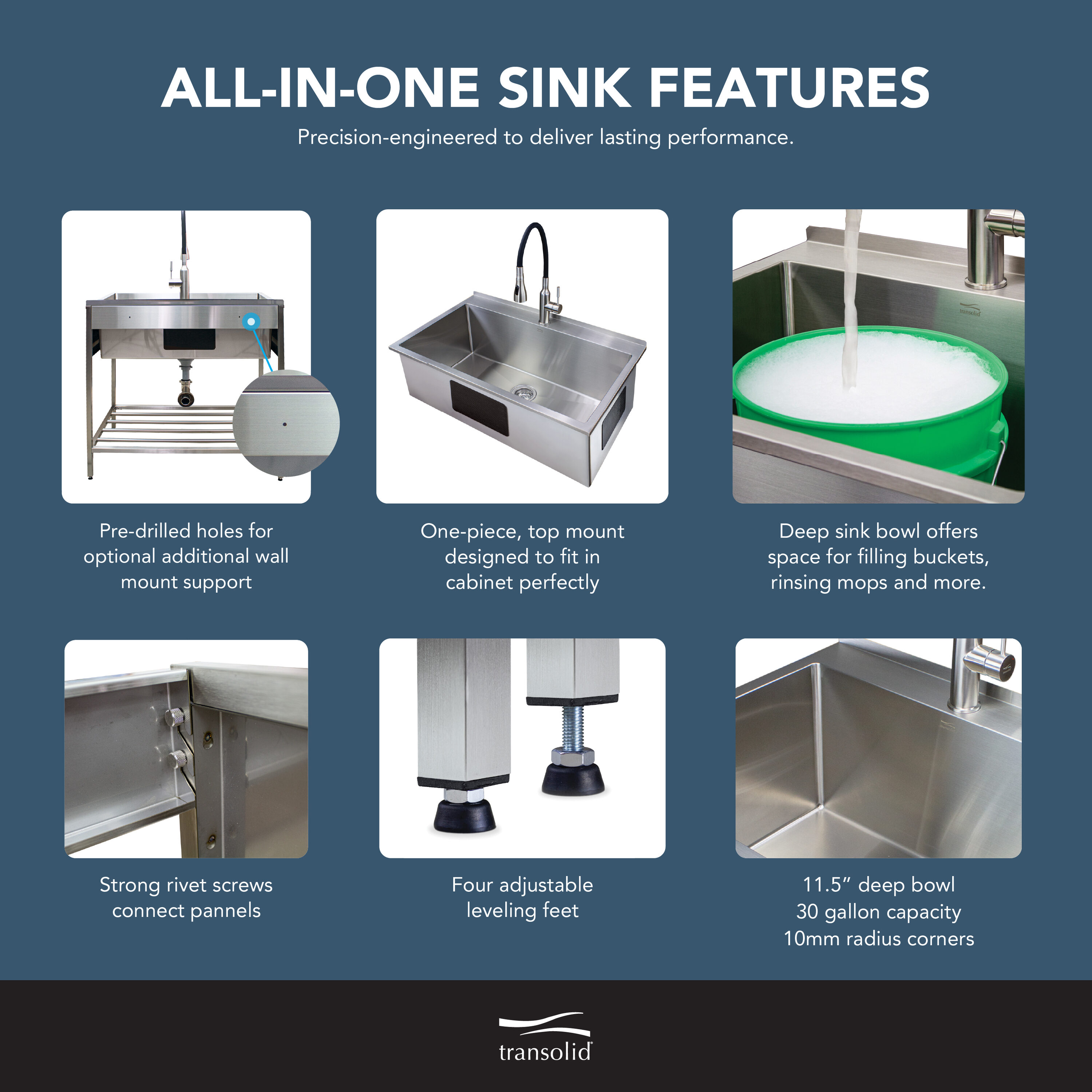 Transolid TFH-3622-SS Laundry-Tubs-Utility-Sinks - View #7