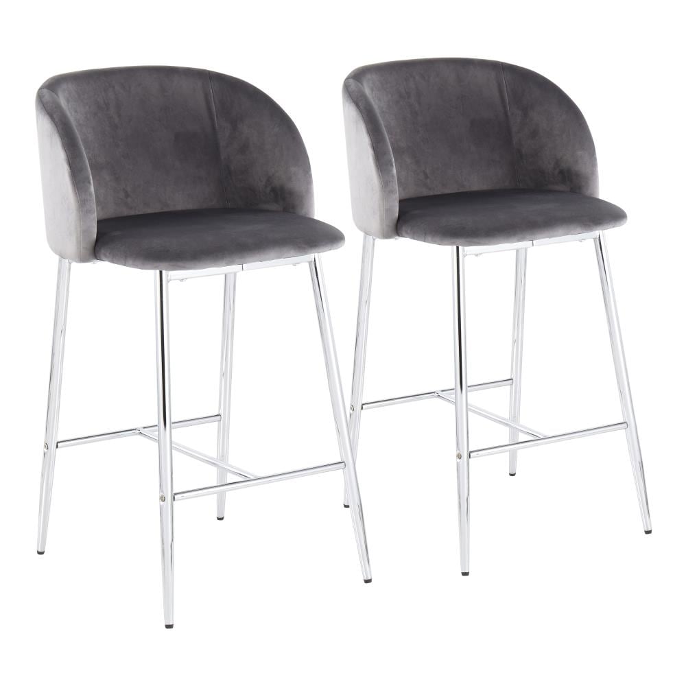 LumiSource B26-FRAN VGY2 Luna Set of 2 Chrome, Grey Velvet 26.5-in H Tall Upholstered Metal Bar Stool