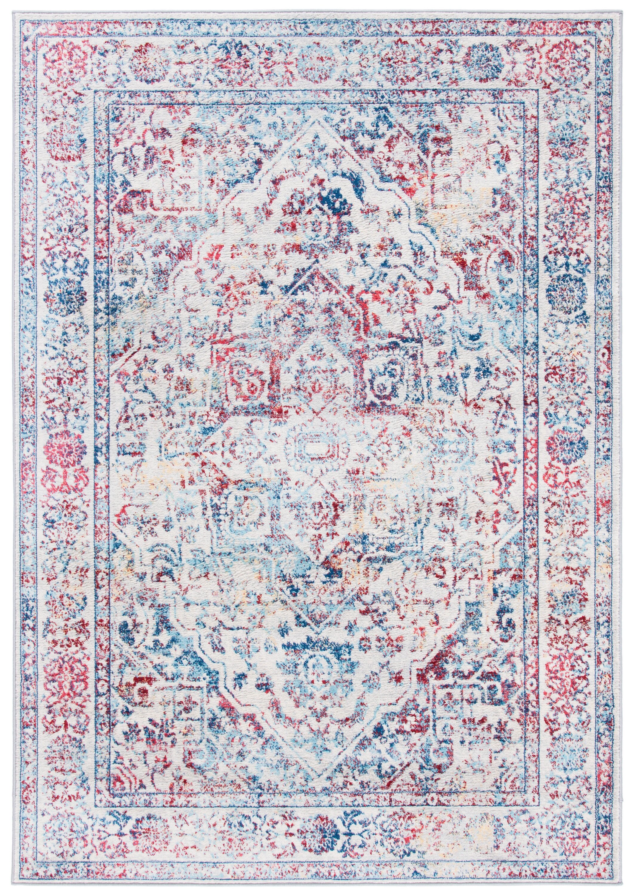 Safavieh BNT832B-5 Brentwood Myrtice 5 x 8 (ft) Loomed Polypropylene Ivory/Blue Rectangular Indoor Distressed/Overdyed Vintage Area rug
