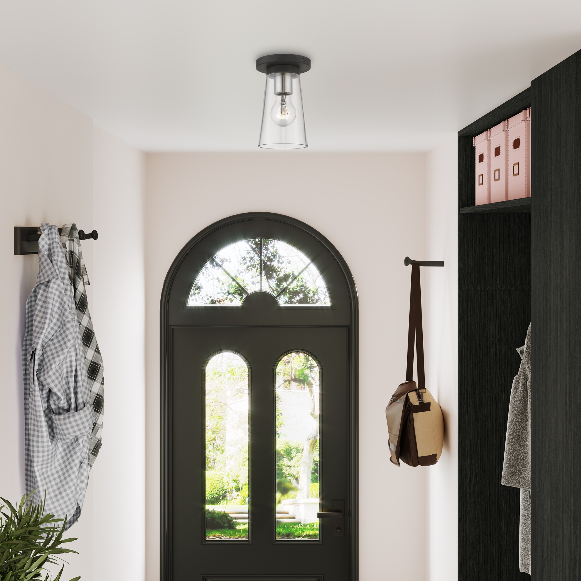 Black and Brushed Nickel Glass Indoor/Outdoor Flush Mount Light