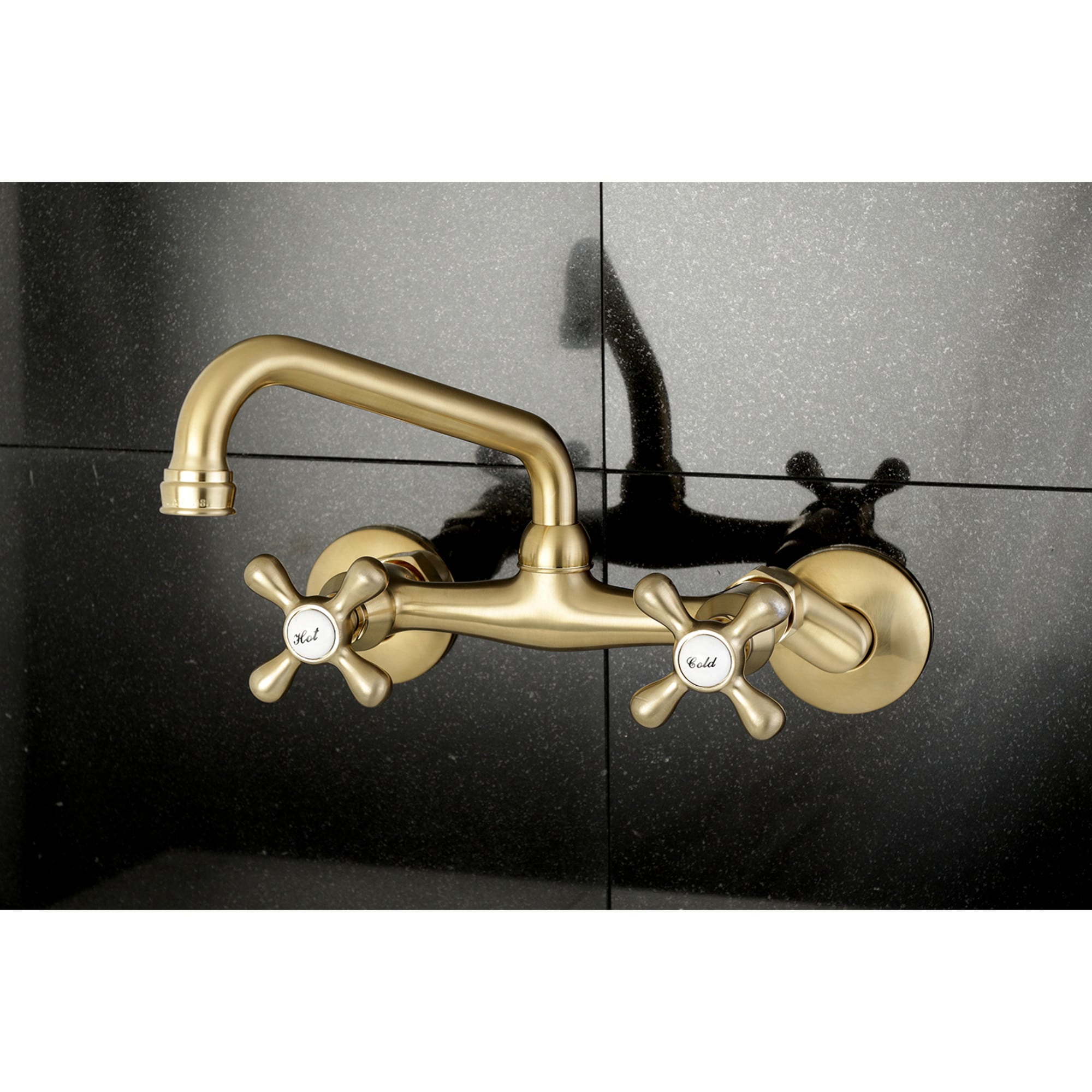 Kingston Brass WLKS213SB Kingston Brushed Brass Double Handle Wall-mount Kitchen Faucet