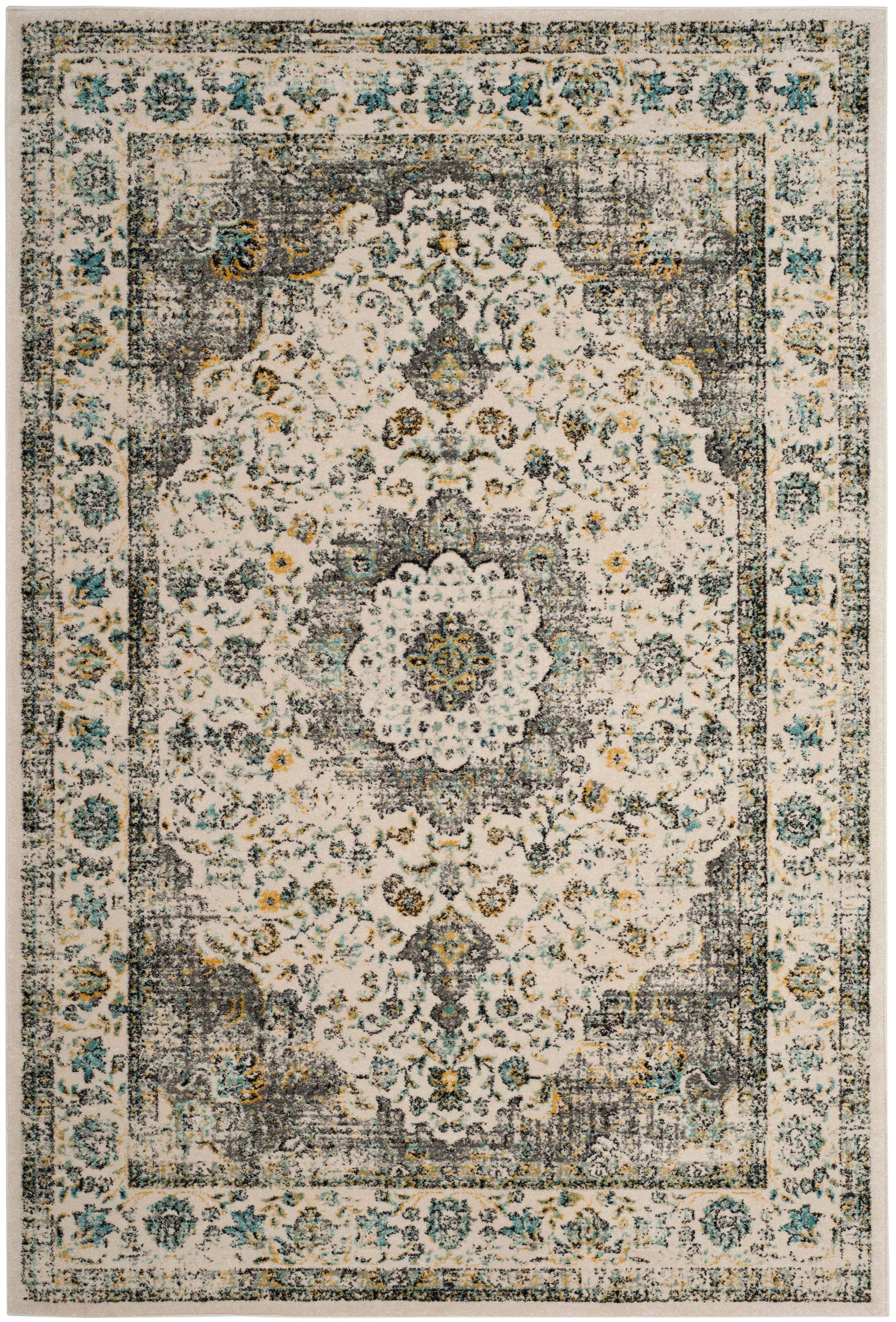 Safavieh EVK220B-5 Evoke Savoy 5 x 8 (ft) Loomed Synthetic Gray/Gold Rectangular Indoor Floral/Botanical Vintage Area rug