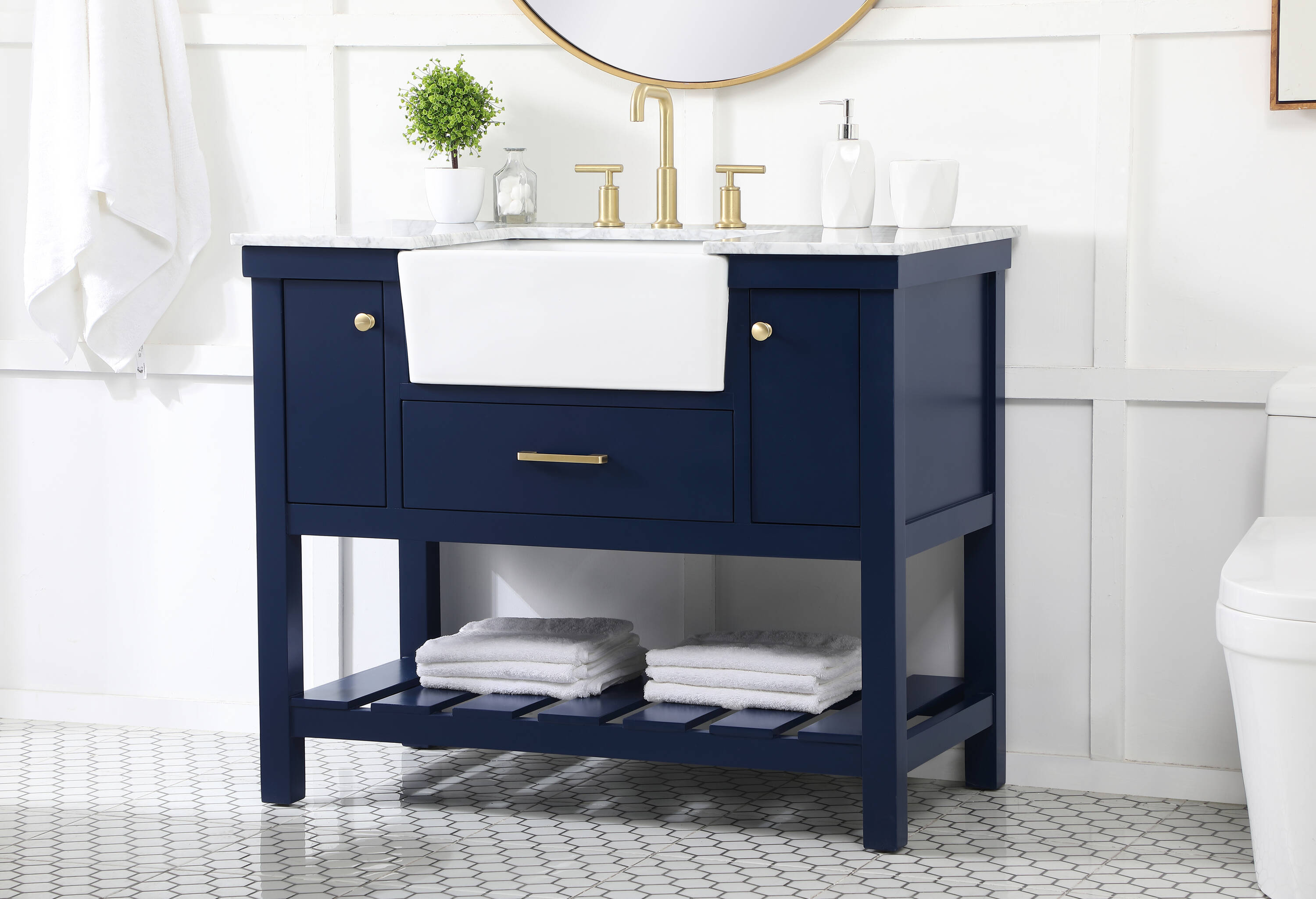 Elegant Decor Home Furnishing 42-in Blue Farmhouse Single Sink Bathroom ...