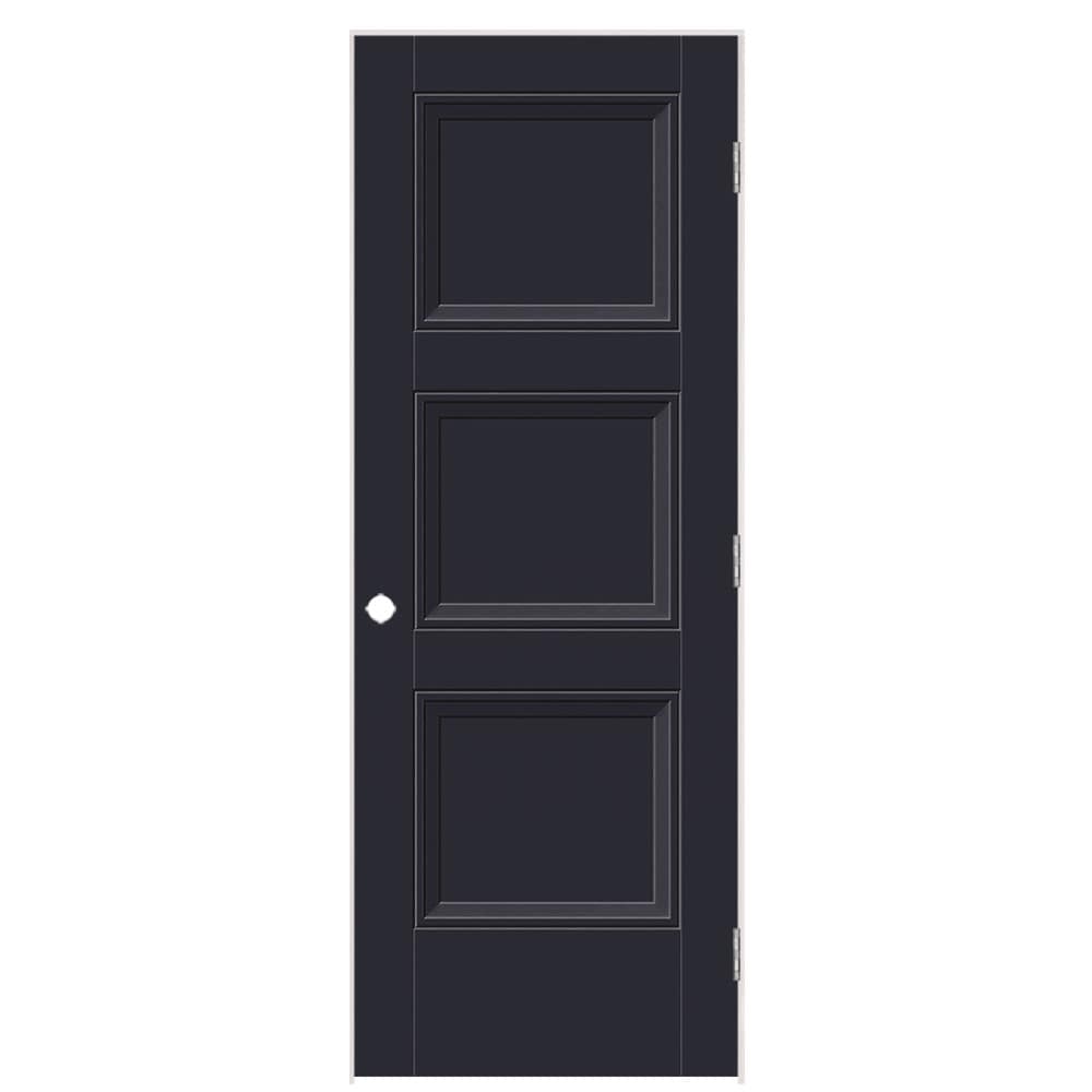 Masonite 1573397 30-in x 80-in Midnight Solid core 3-panel square Left hand Smooth Prefinished Molded composite Flat Jamb Single Prehung Interior Door