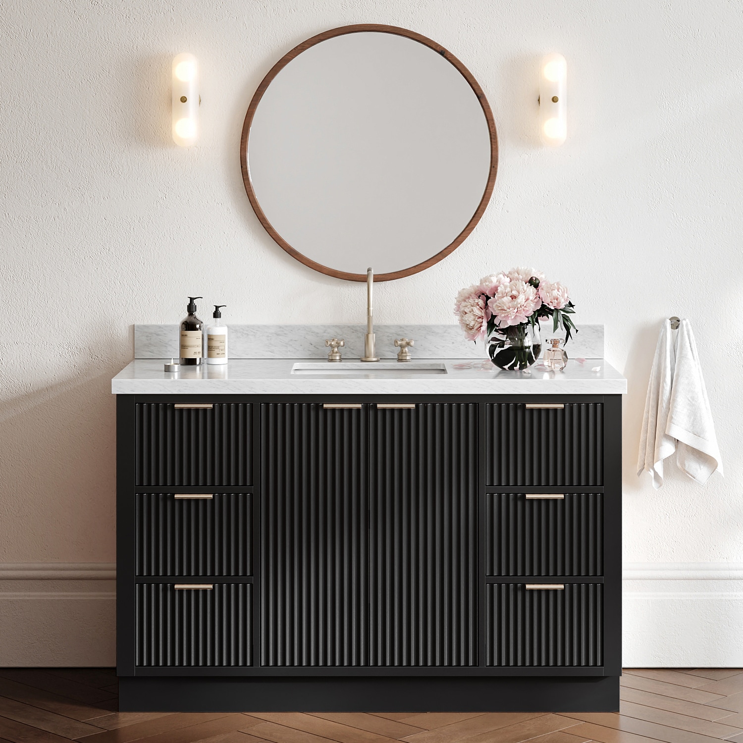 ARIEL Milan 54-in Black Undermount Single Sink Bathroom Vanity with Carrara White Marble Marble Top