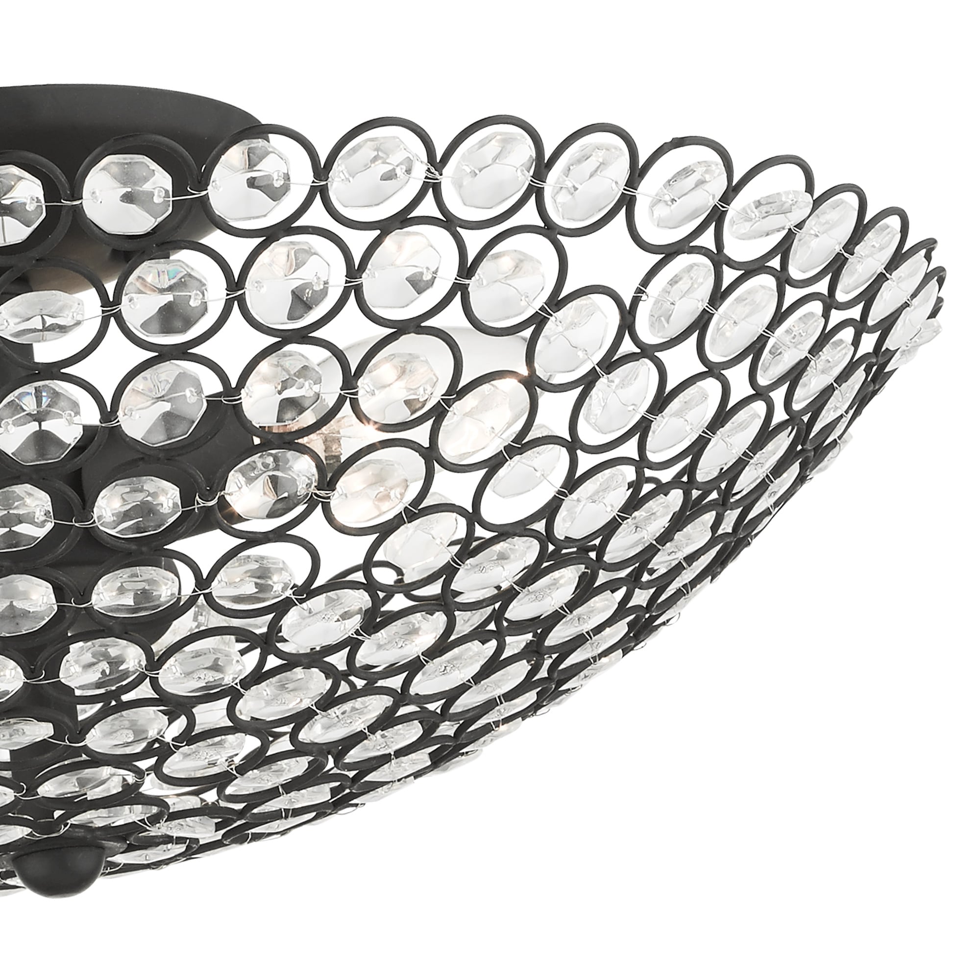 Cassandra Crystal Gem 3-Light Modern Semi-Flush Mount in Black