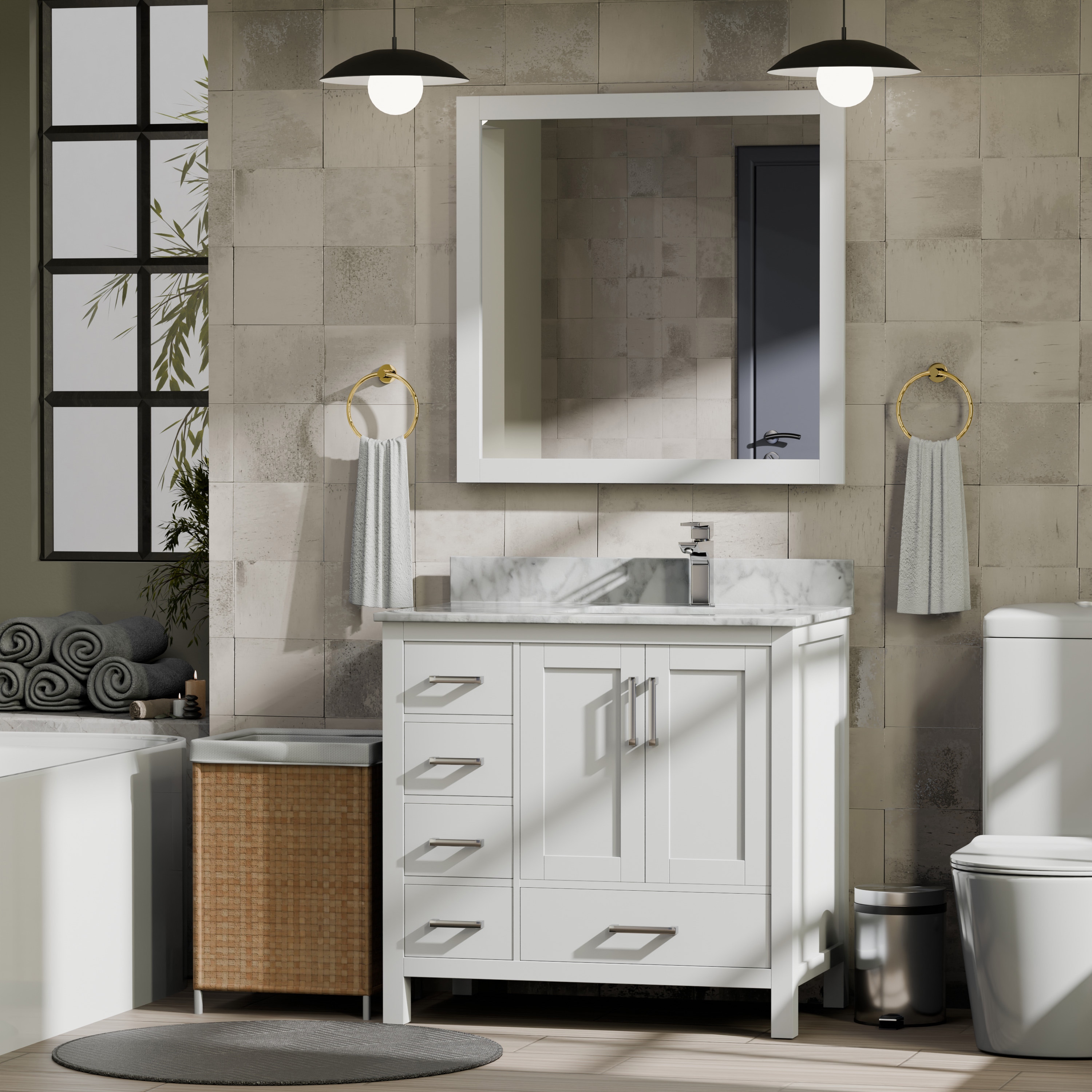 Lexora LJ342236SA00000R Jacques 36-in White Bathroom Vanity Base Cabinet without Top