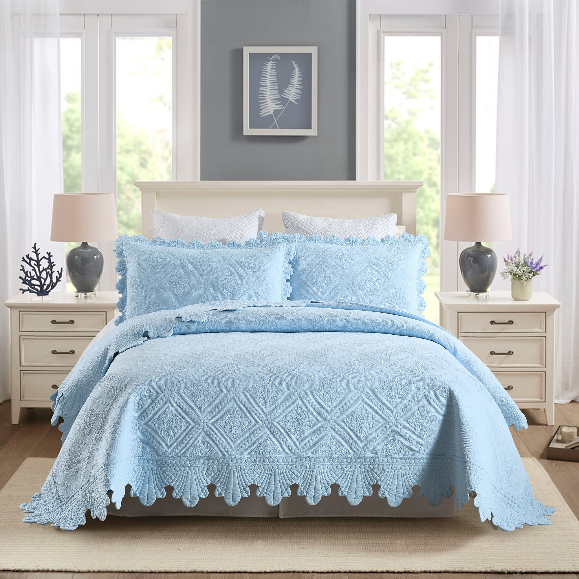 MarCielo TK61 Q 3-Pieces Cotton Oversized Queen Size Bedspread Quilt Set