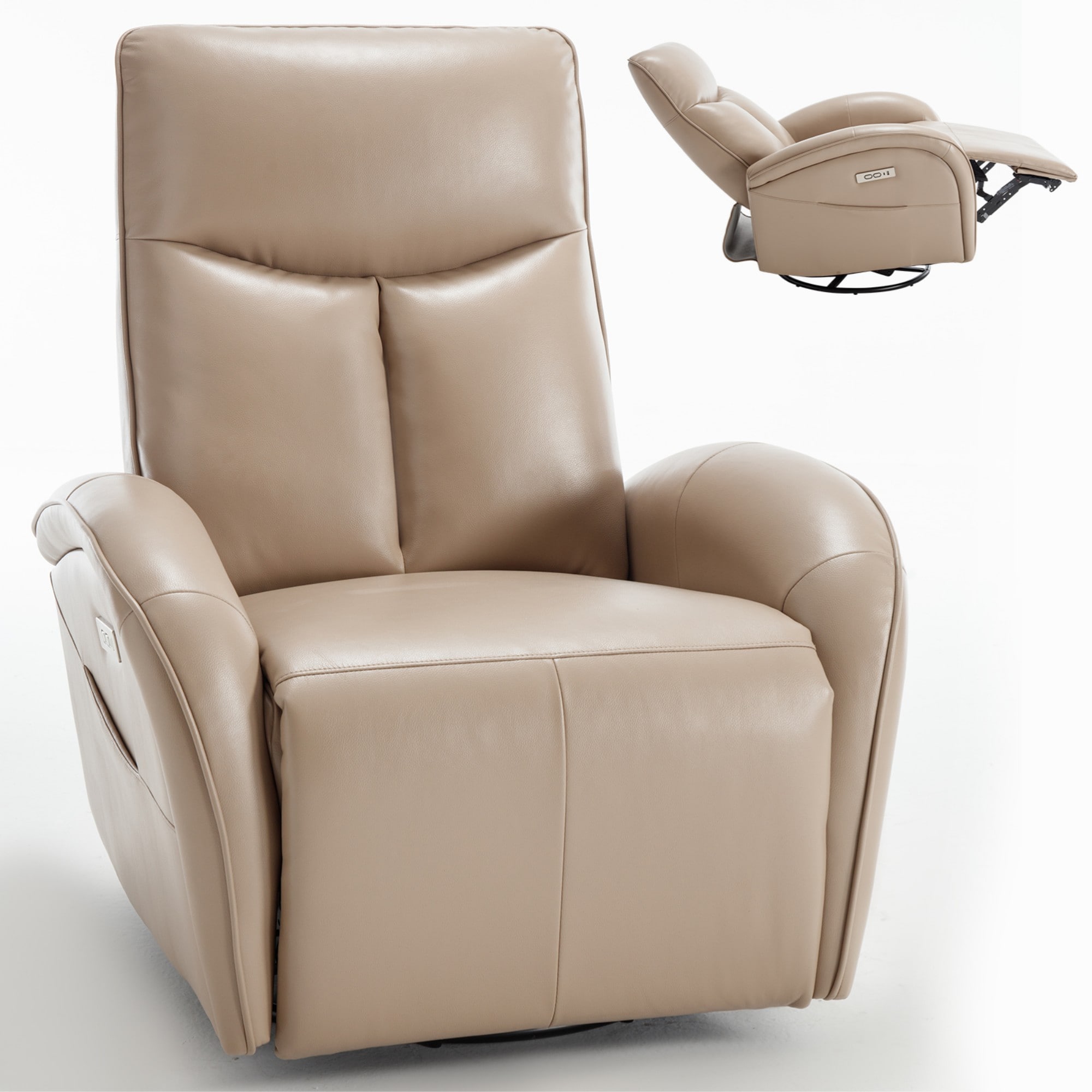 Clihome OF-1940PP10-DABL Brown Faux leather Upholstered Swivel Powered Reclining Recliner