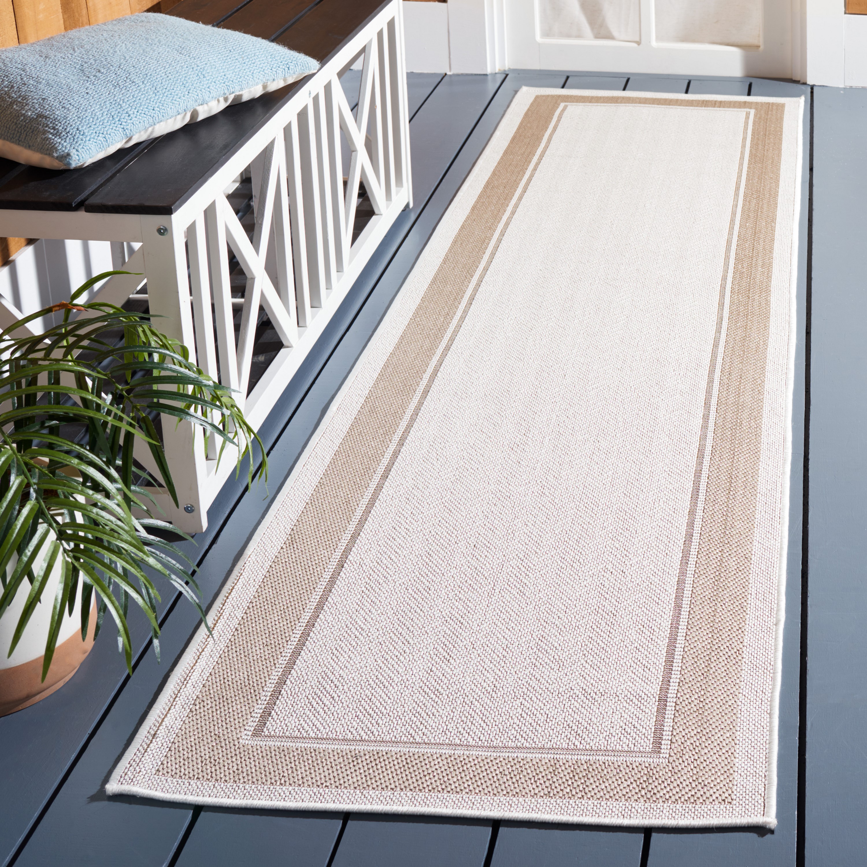 Safavieh MSRO317B-29 Martha Stewart Indoor Outdoor Nisha 2 x 9 (ft) Loomed Polypropylene Ivory/Beige Rectangular Indoor/Outdoor Border Farmhouse/Cottage Runner rug