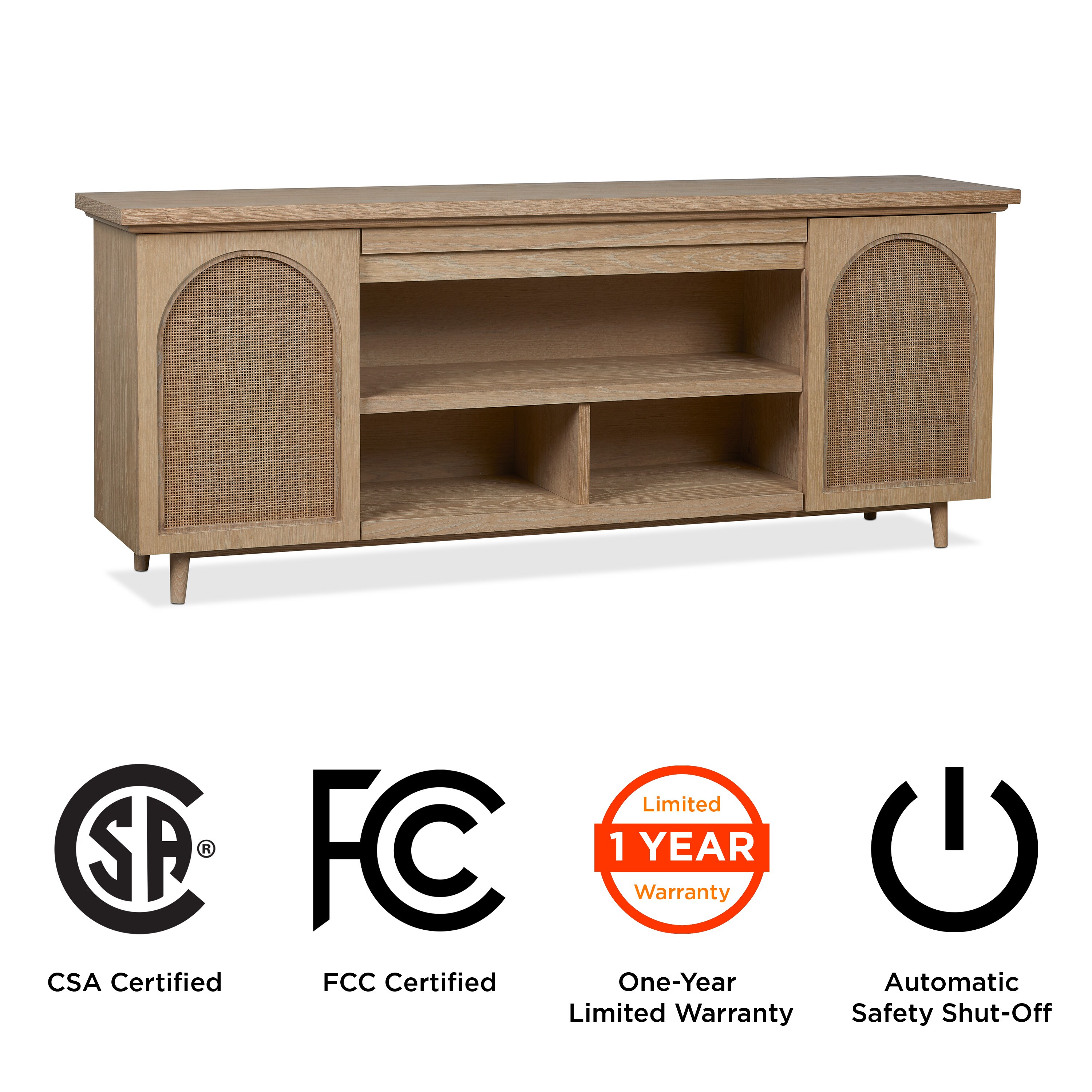 Dahlia 76" White Oak TV Stand with Fireplace and Cabinet