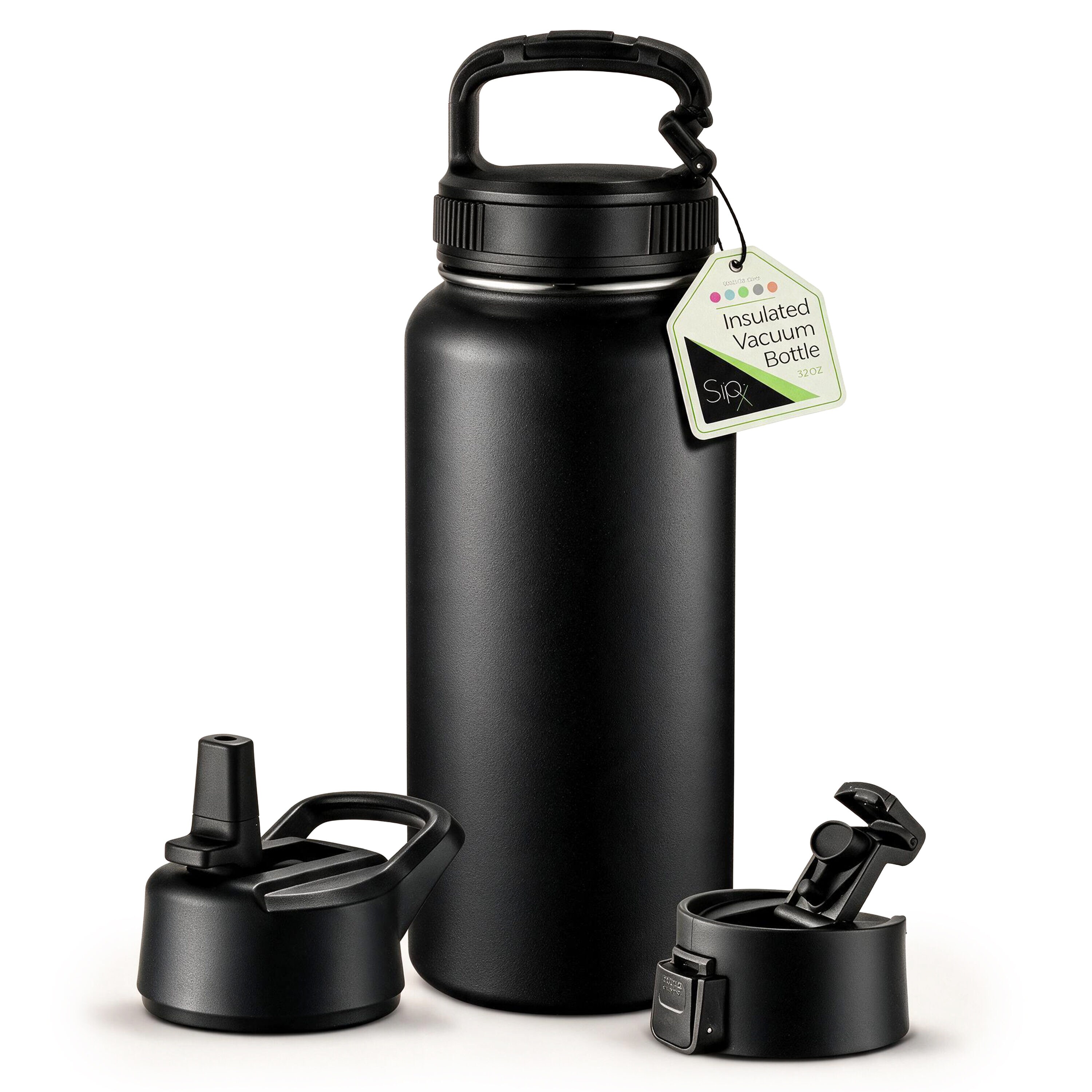 SIPX -  32 oz Insulated Water Bottle with 3 Lids Leakproof Stainless Steel- Triple Insulated Cold...