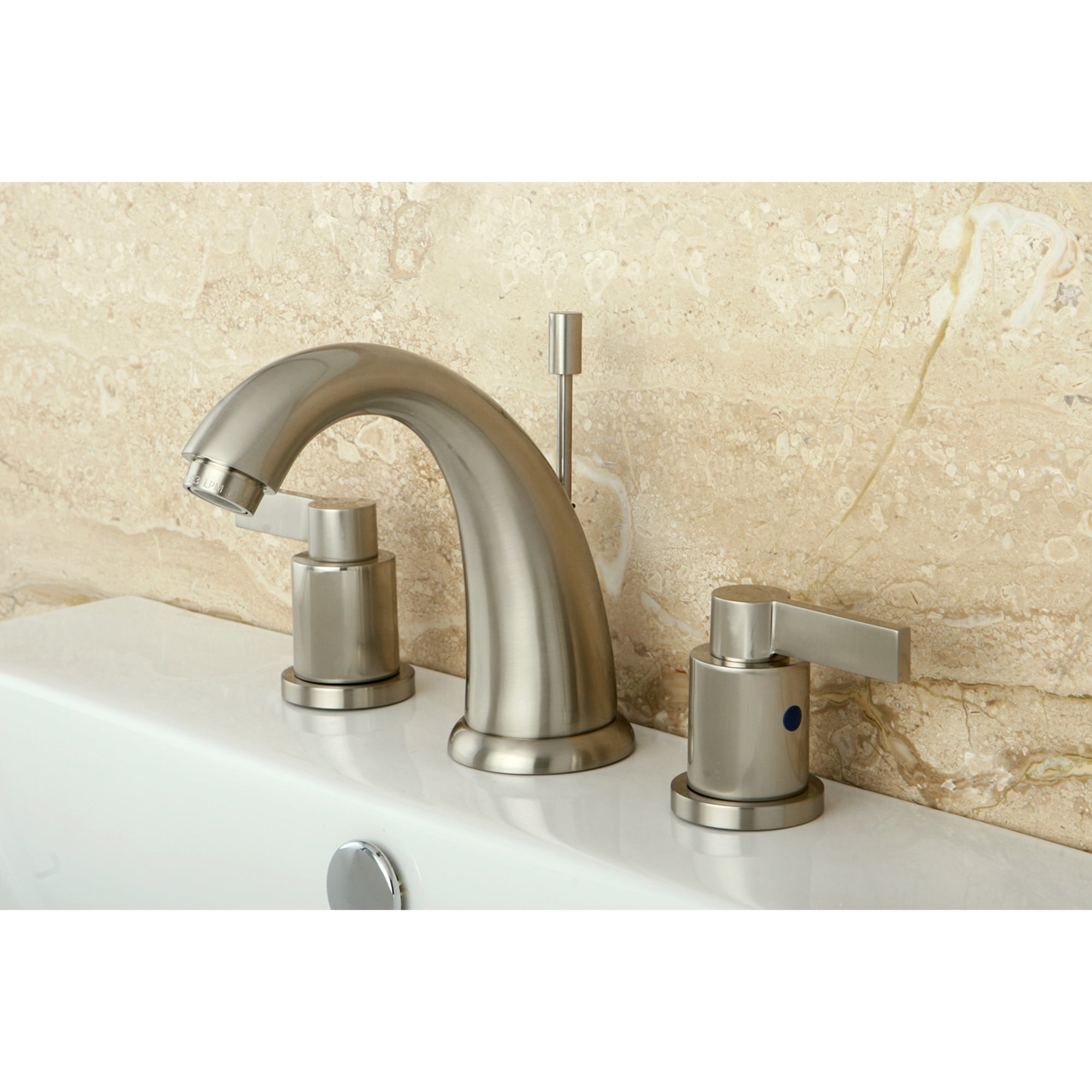 Elements of Design EB8988NDL NuVoFusion Brushed nickel Widespread 2-handle High-arc Residential Handle Bathroom Sink Faucet with Drain