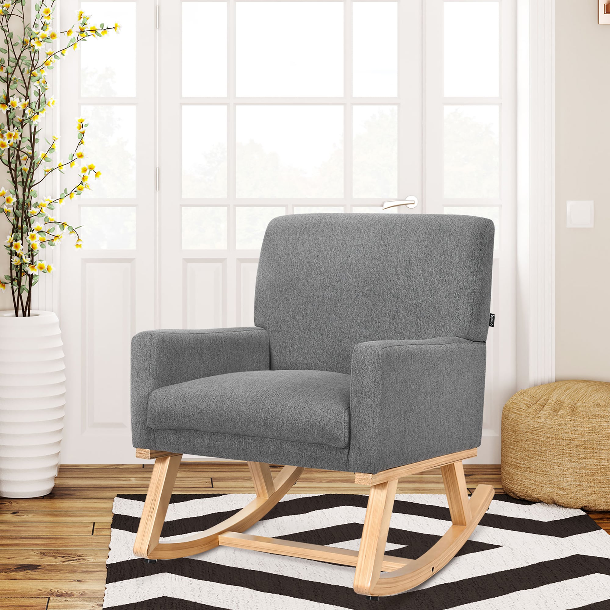 Goplus Modern Gray Contemporary Rocking Chair At Lowes Com   45077379 