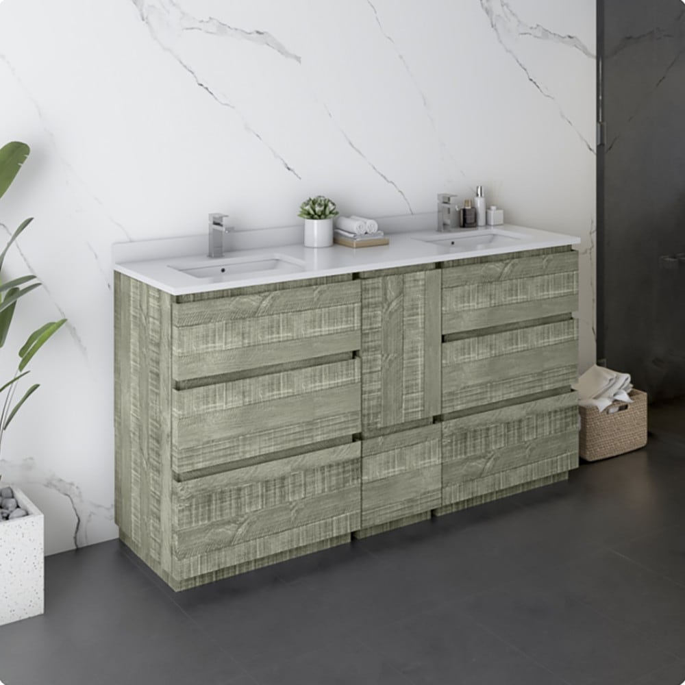 Fresca FCB31241224ASHFCCWHU Formosa 60-in Sage Gray Undermount Double Sink Bathroom Vanity with White Quartz Top