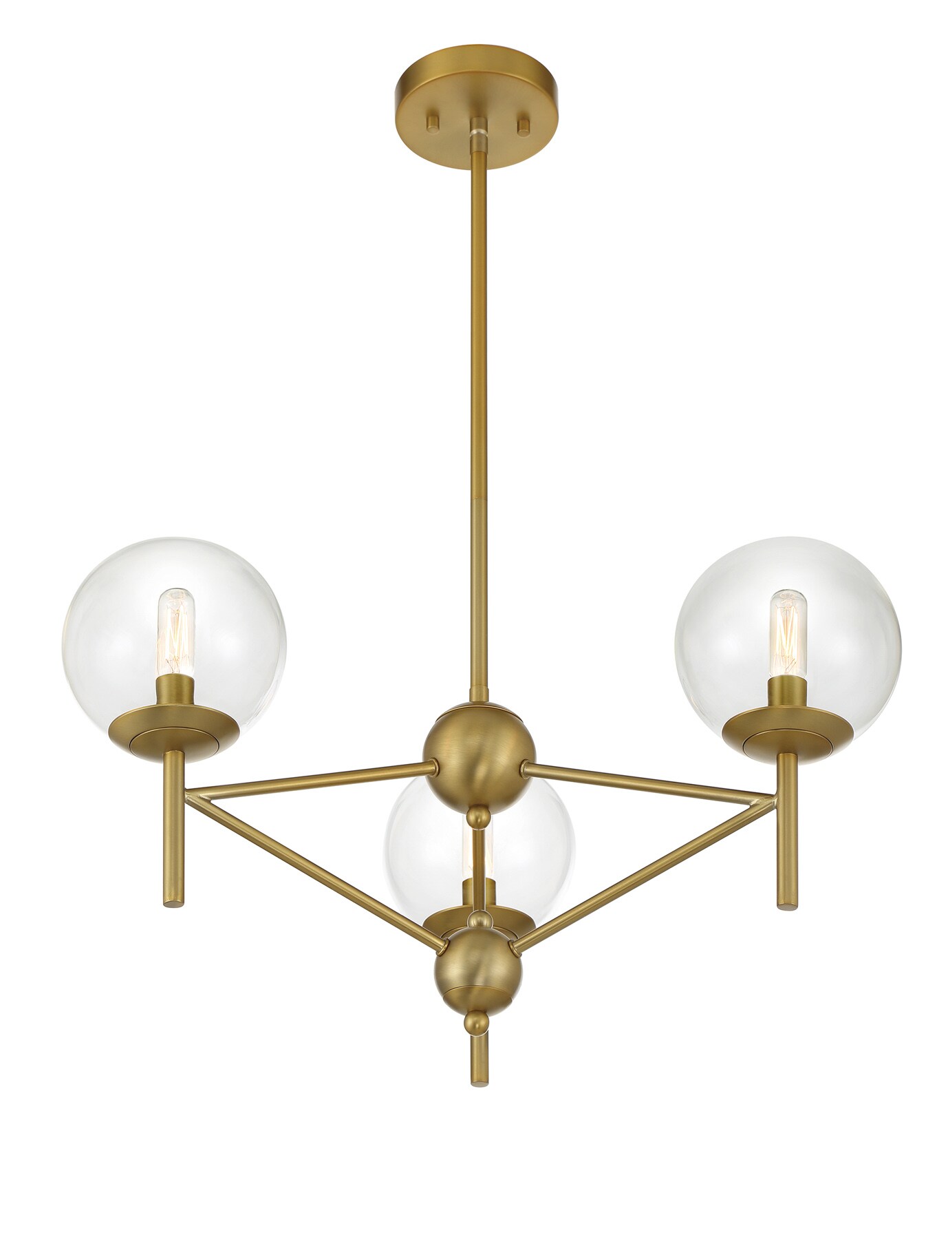 Soft Brass 3-Light Globe Chandelier with Clear Glass Shades
