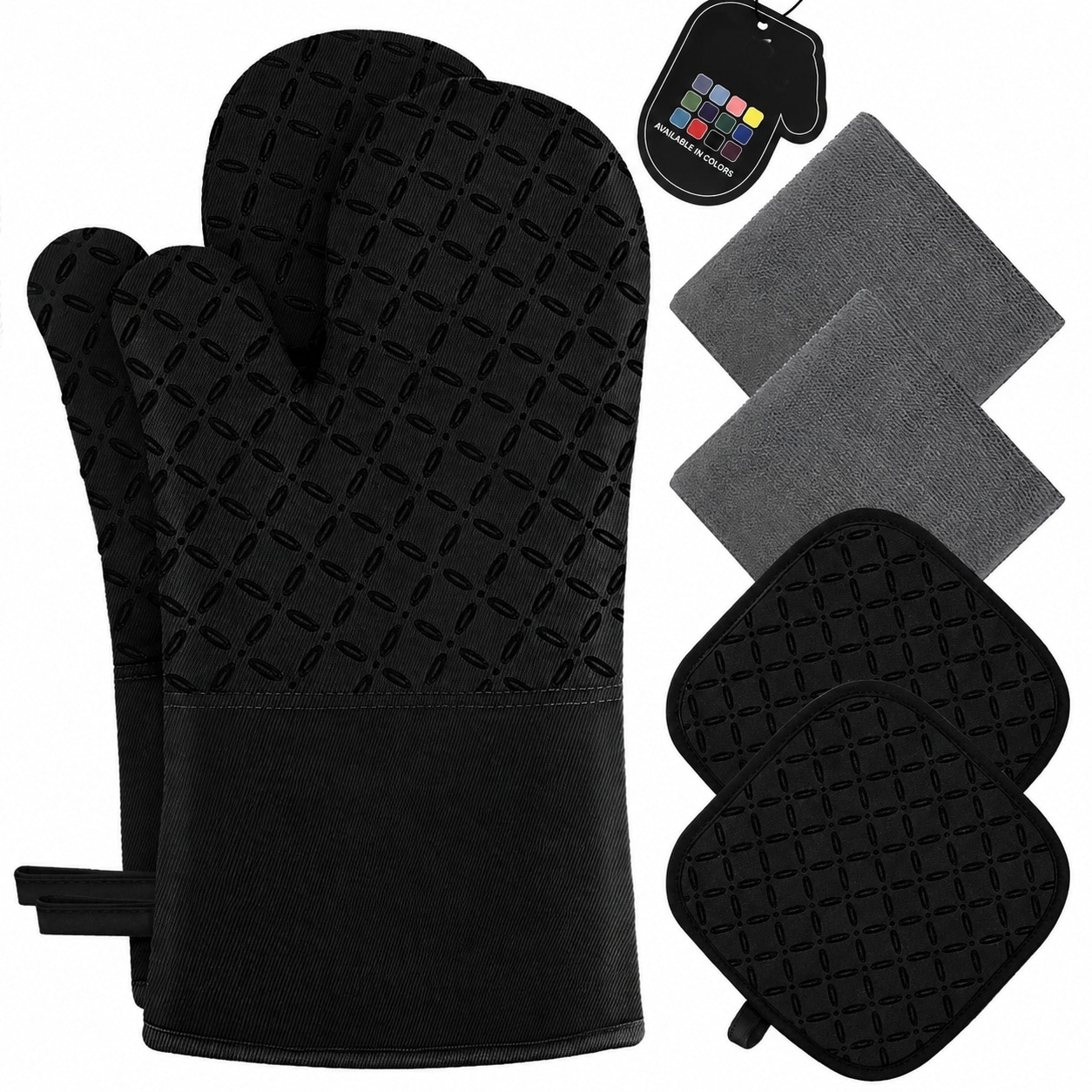 Yichuhaoxi Oven Mitts and Pot Holders Set 6 pcs High Heat Resistant 500 Degree Extra Long Non Slip Silicone Surface Includes Kitchen Towels for Cooking