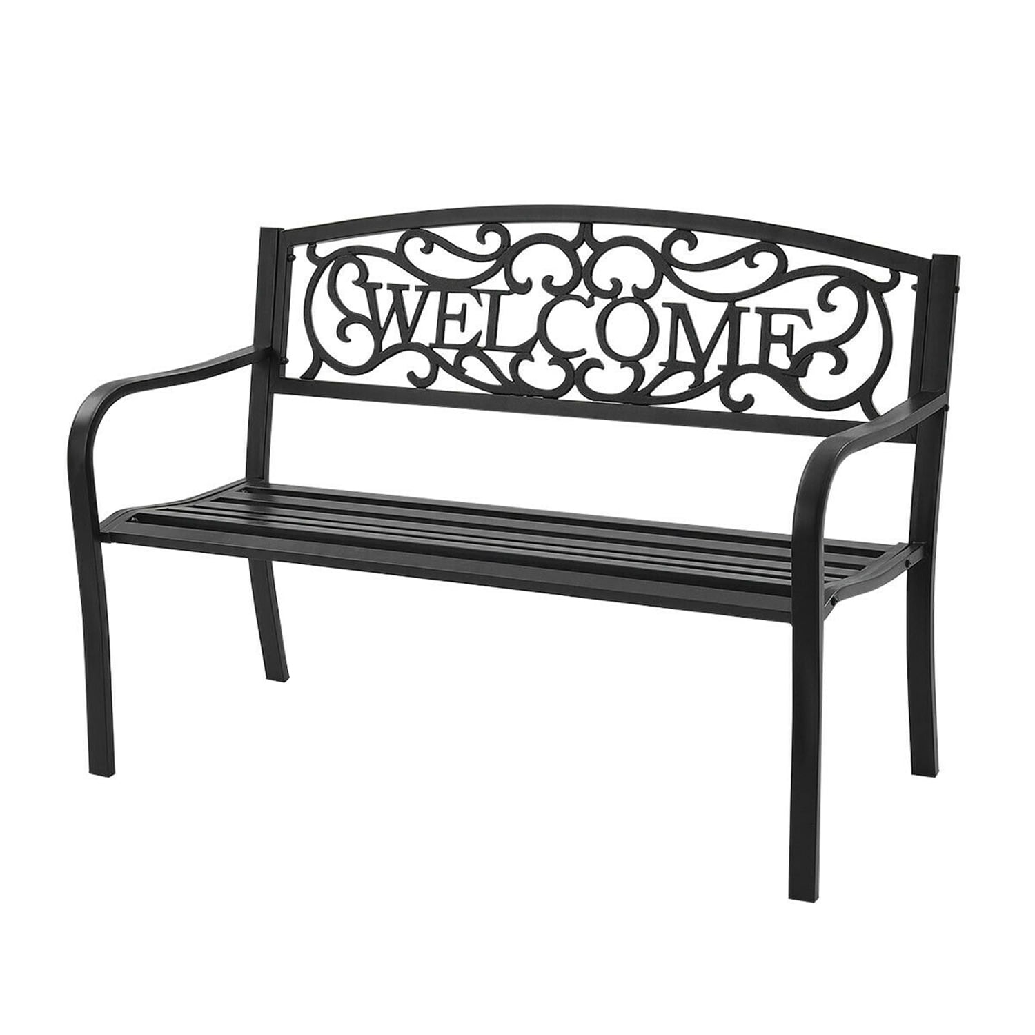 WELLFOR DOJN70411BK CY Bench Loveseat 50-Inches W x 34-Inches H Black Steel Garden Bench