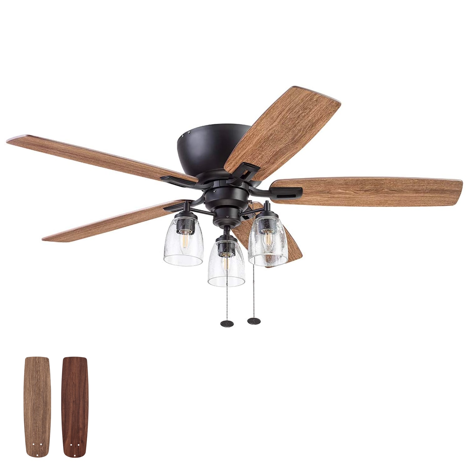 Ceiling Fan LED Light 52 in 5-Reversible Blades Hickory-Espresso Finish 