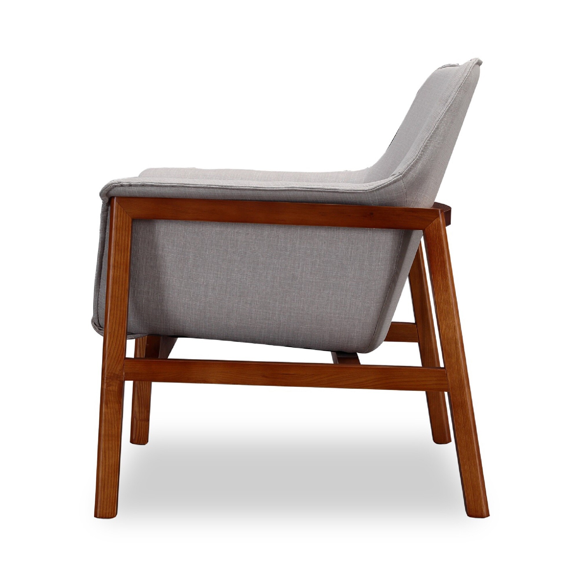 Mid Century Grey Linen & Walnut Wood Accent Chair Set