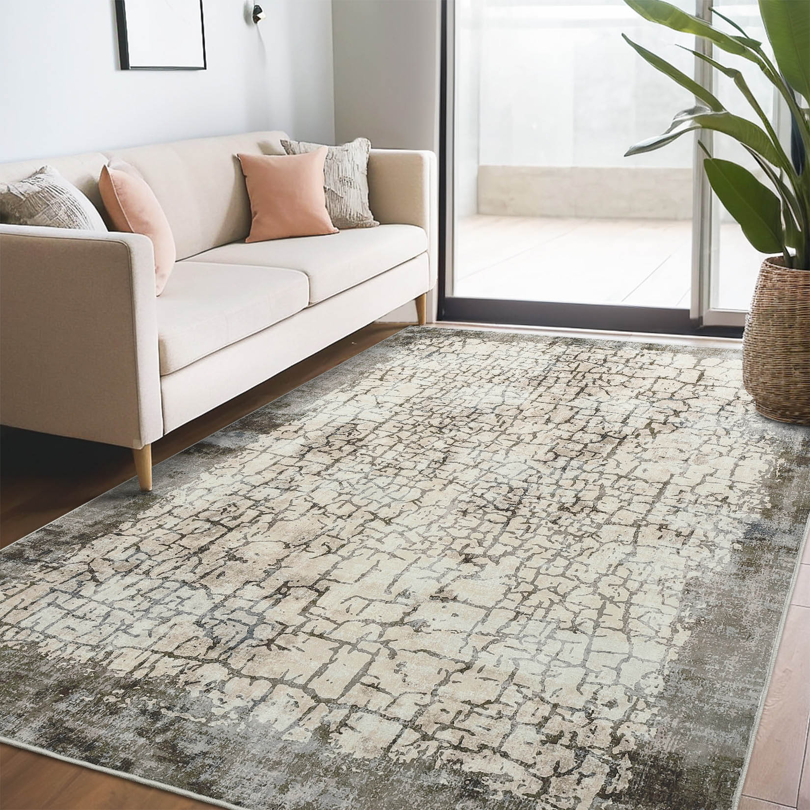 Garvee YXY-LO-PHO-16LP1E40 9 x 12 (ft) Loomed Brown Rectangular Indoor/Outdoor Abstract Vintage Machine washable Area rug